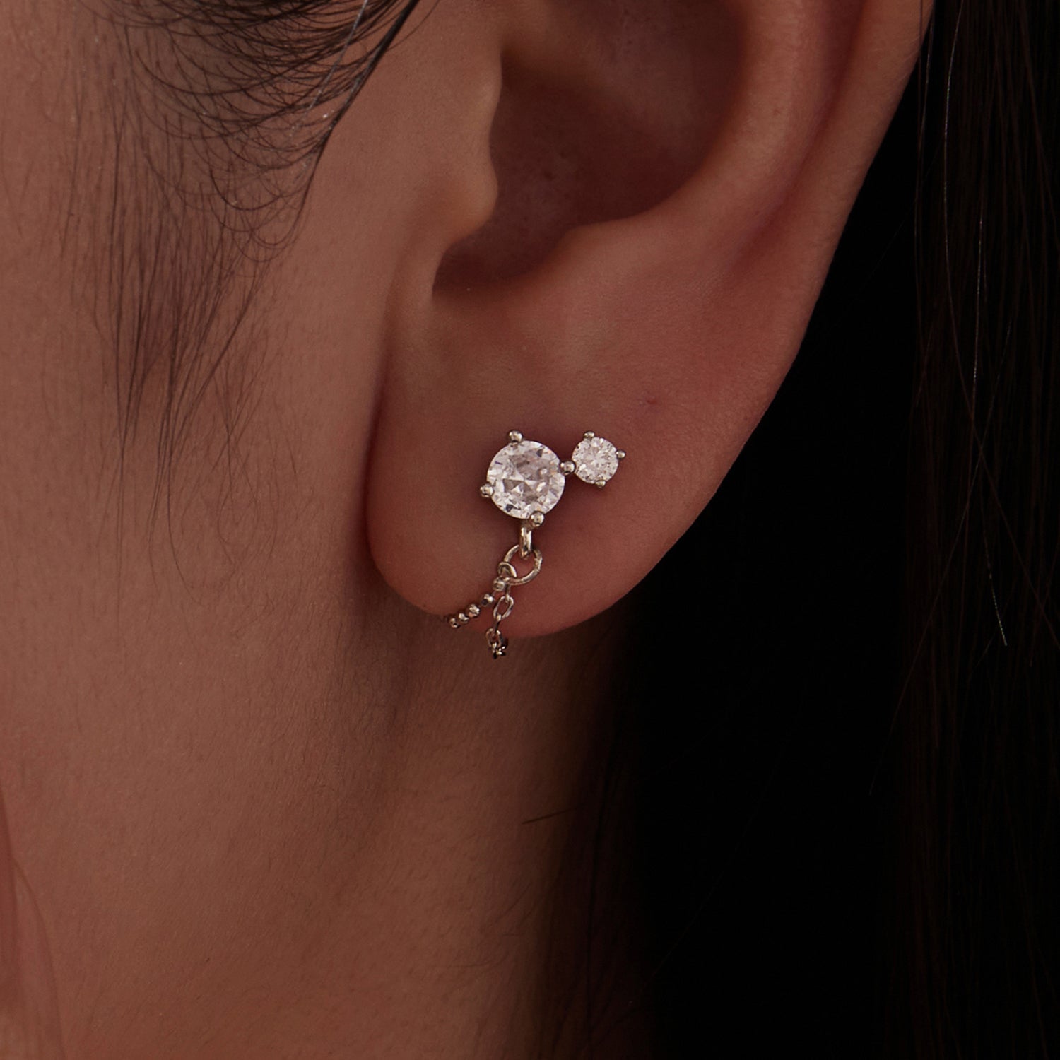925 Sterling Silver White Gold Plated Pavé Setting CZ Earrings, 1.5cm for Women