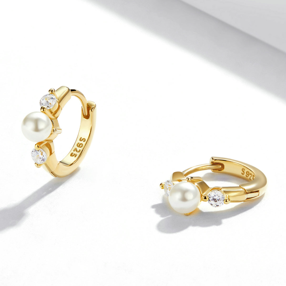 925 Sterling Silver Pavé CZ Gold Plated 1x0.5cm Earrings for Women