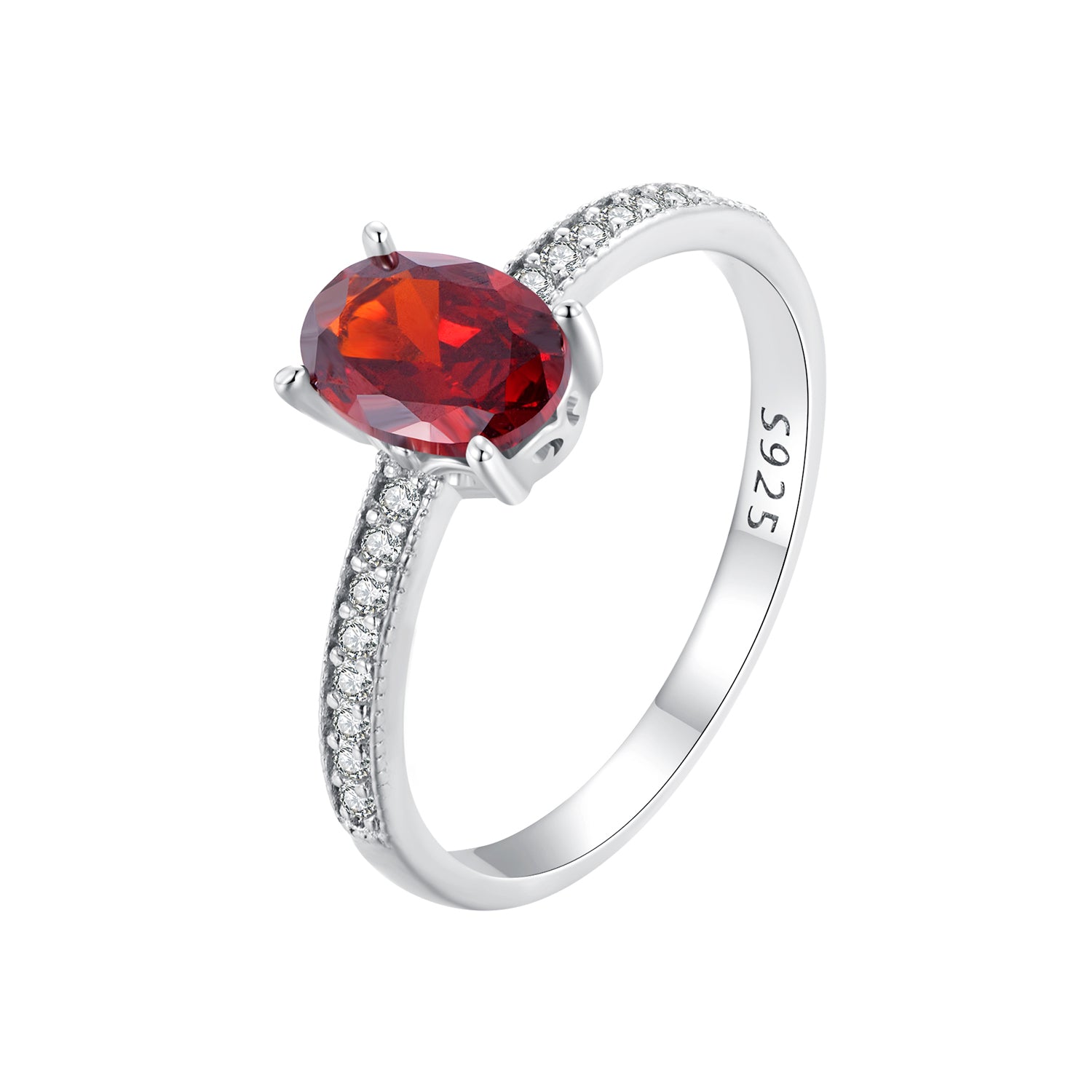 925 Sterling Silver Pavé Setting CZ Synthetic Garnet Ring for Women