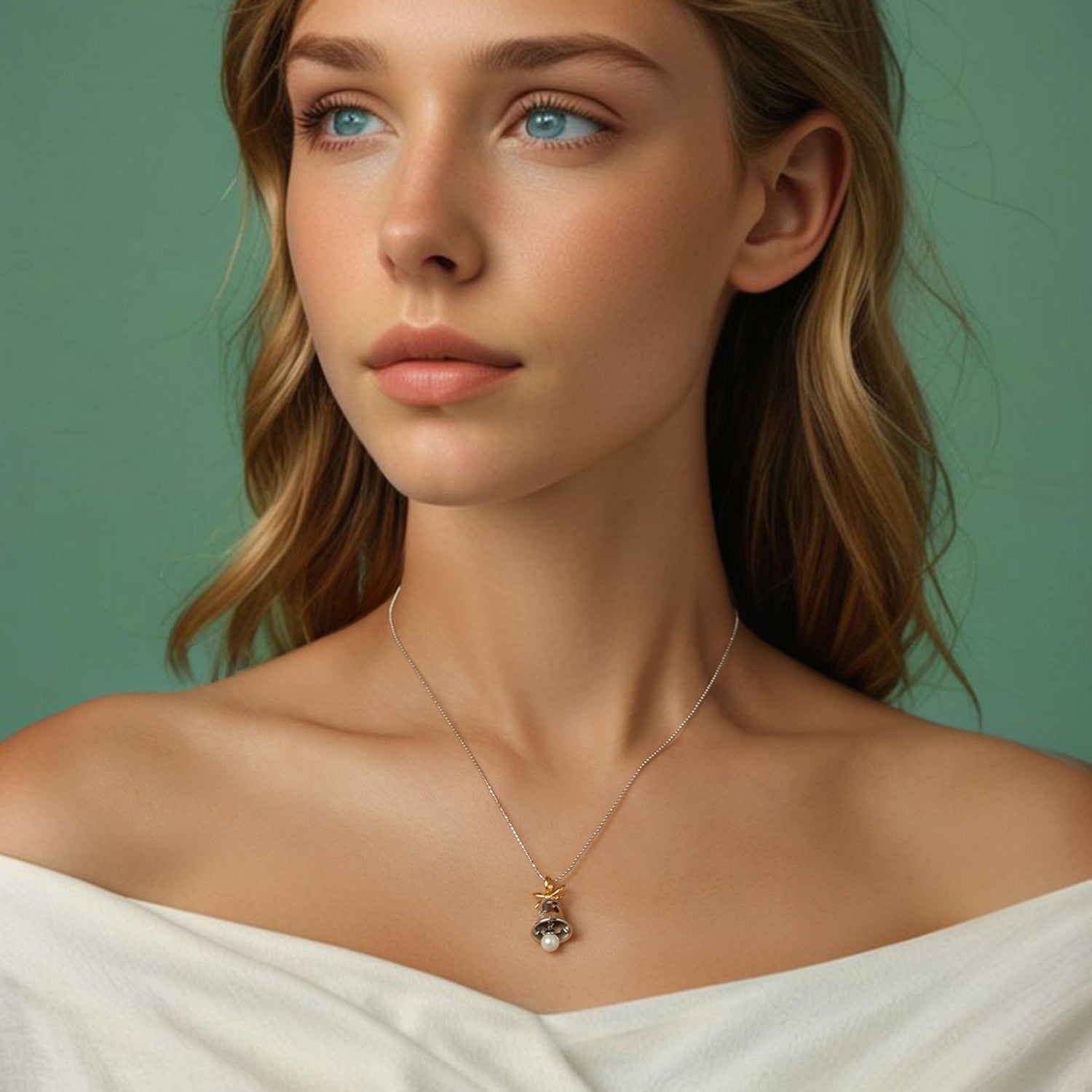 925 Sterling Silver Necklace with Quality Shell Pearl, Length 40+5cm, for Women