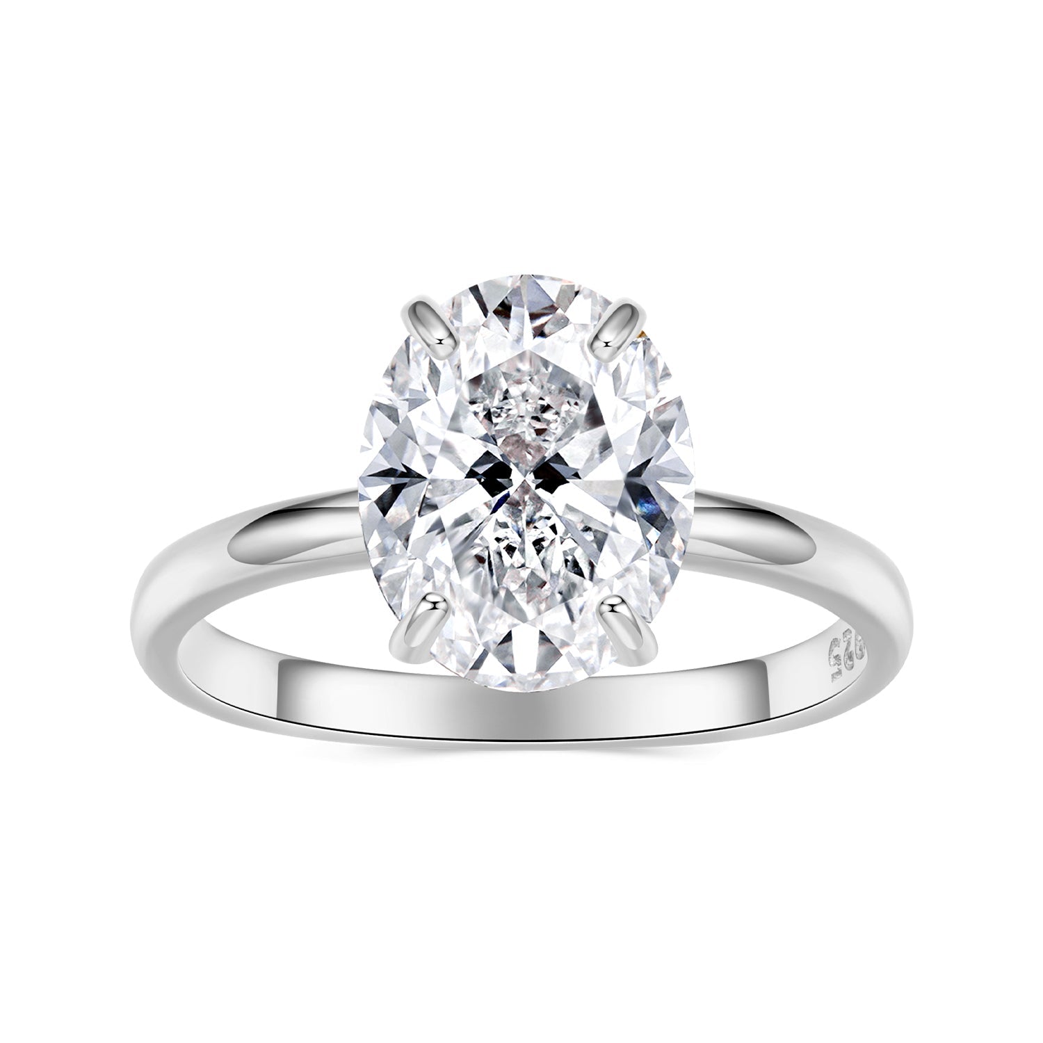 925 Sterling Silver 3.5 Carat Oval Zircon Ring with White Gold Plating for Women