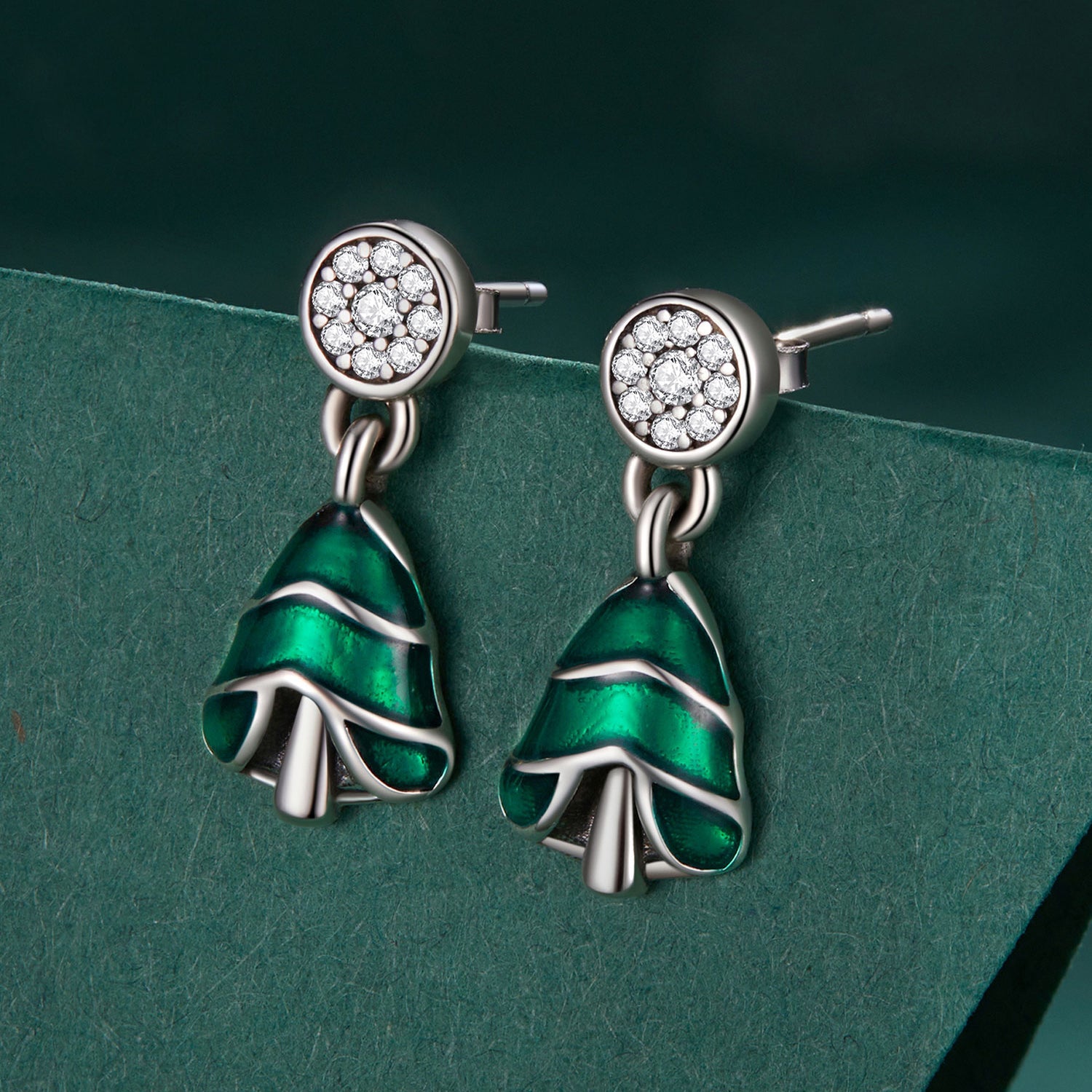 925 Sterling Silver Earrings with Enamel and Pavé Set CZ in Oxidized Silver