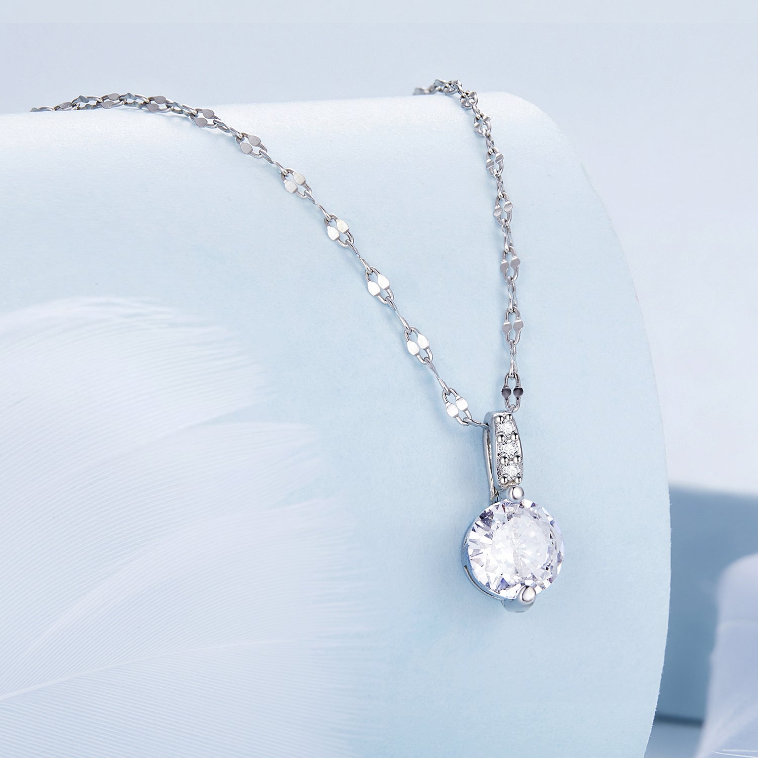 925 Sterling Silver Necklace with Pavé Setting CZ - Adjustable Length, Platinum Plated - Women's Jewelry