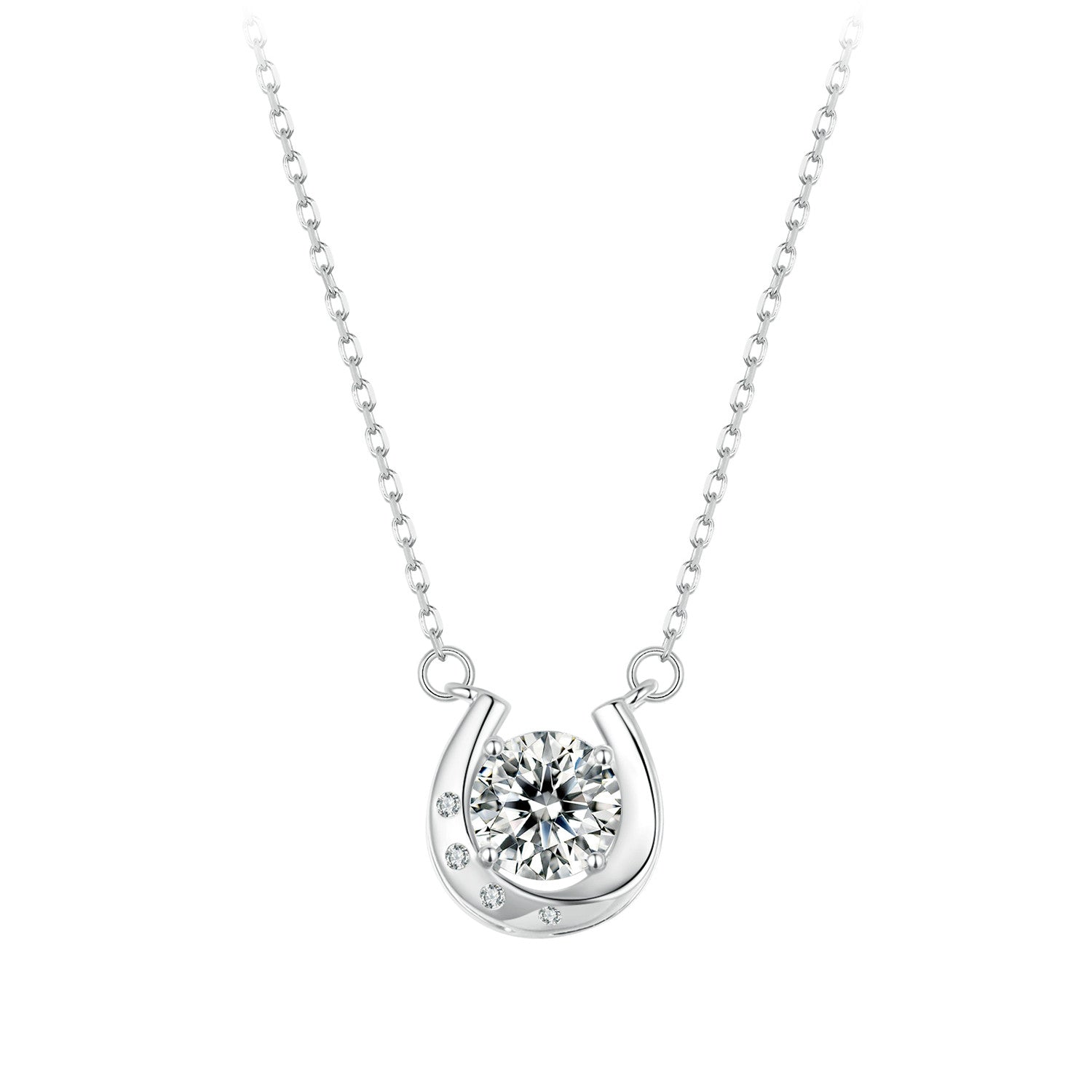 925 Sterling Silver Moissanite Necklace with Pavé Setting, 1 Carat, 400mm Length for Women