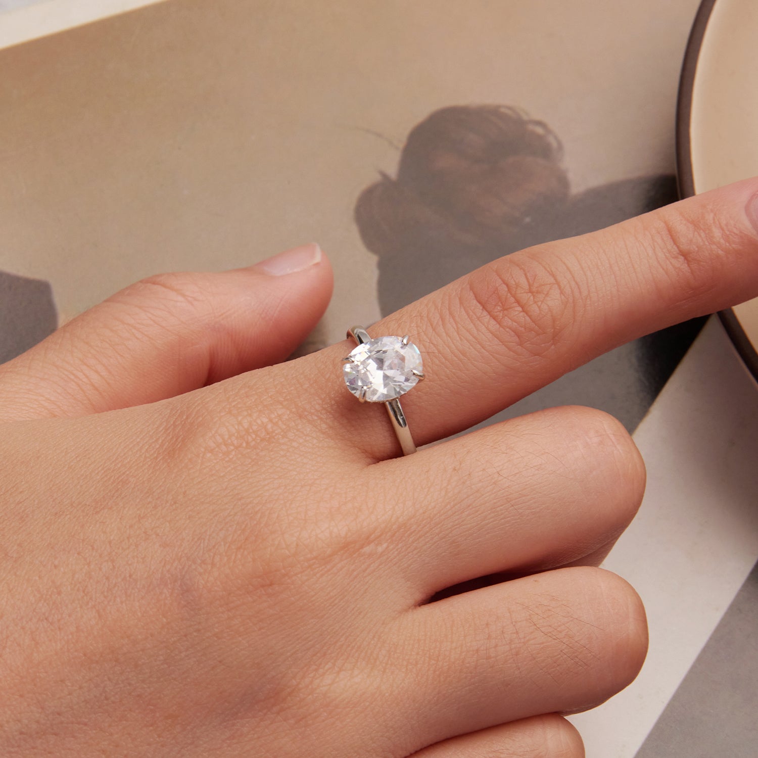 925 Sterling Silver 3.5 Carat Oval Zircon Ring with White Gold Plating for Women