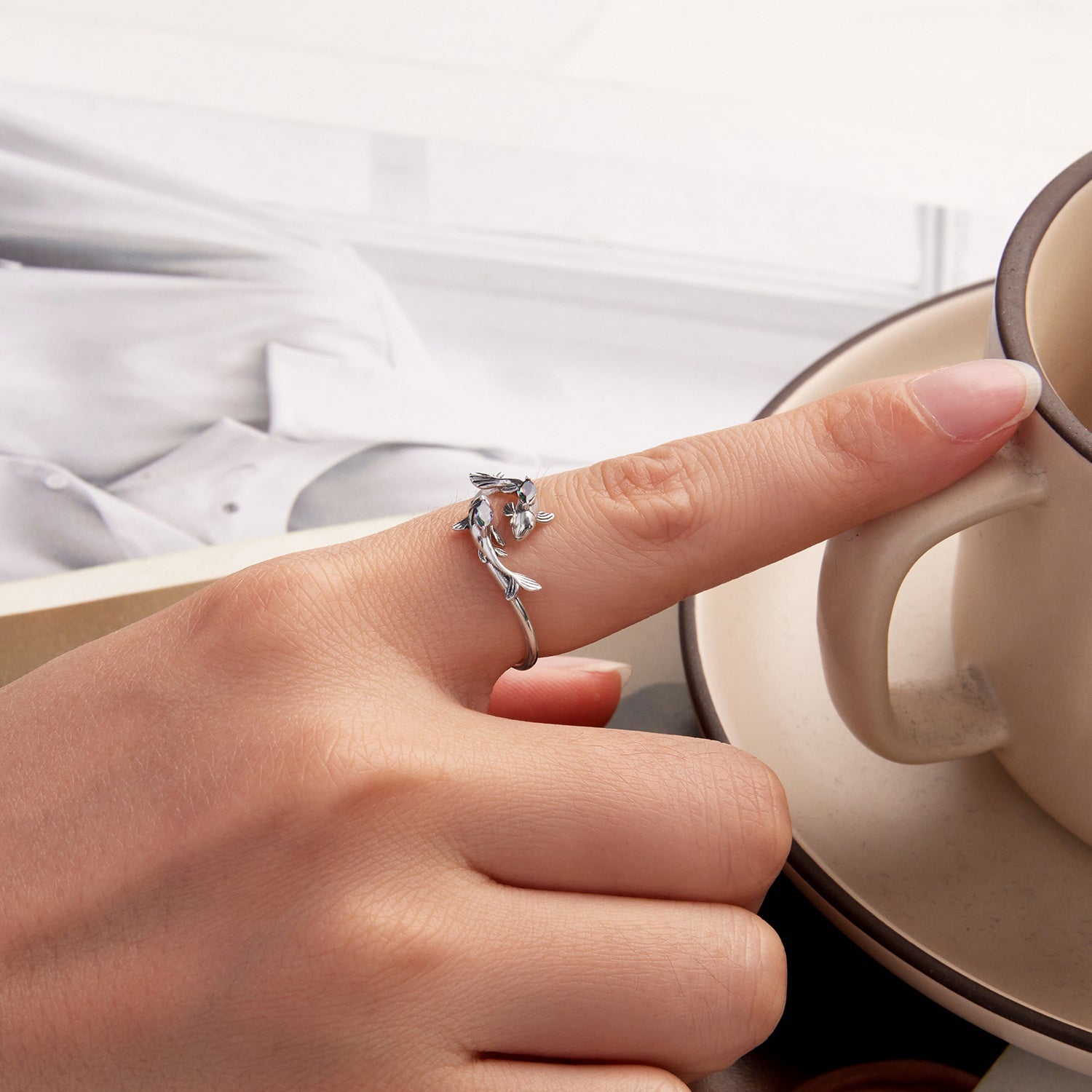 925 Sterling Silver Transparent Glass Ring for Women