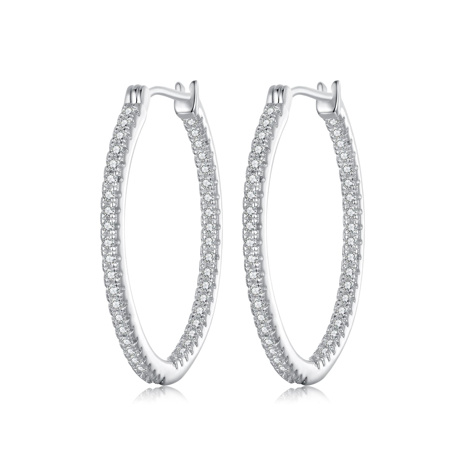 925 Sterling Silver Earrings with Pave Setting CZ in White Gold for Women