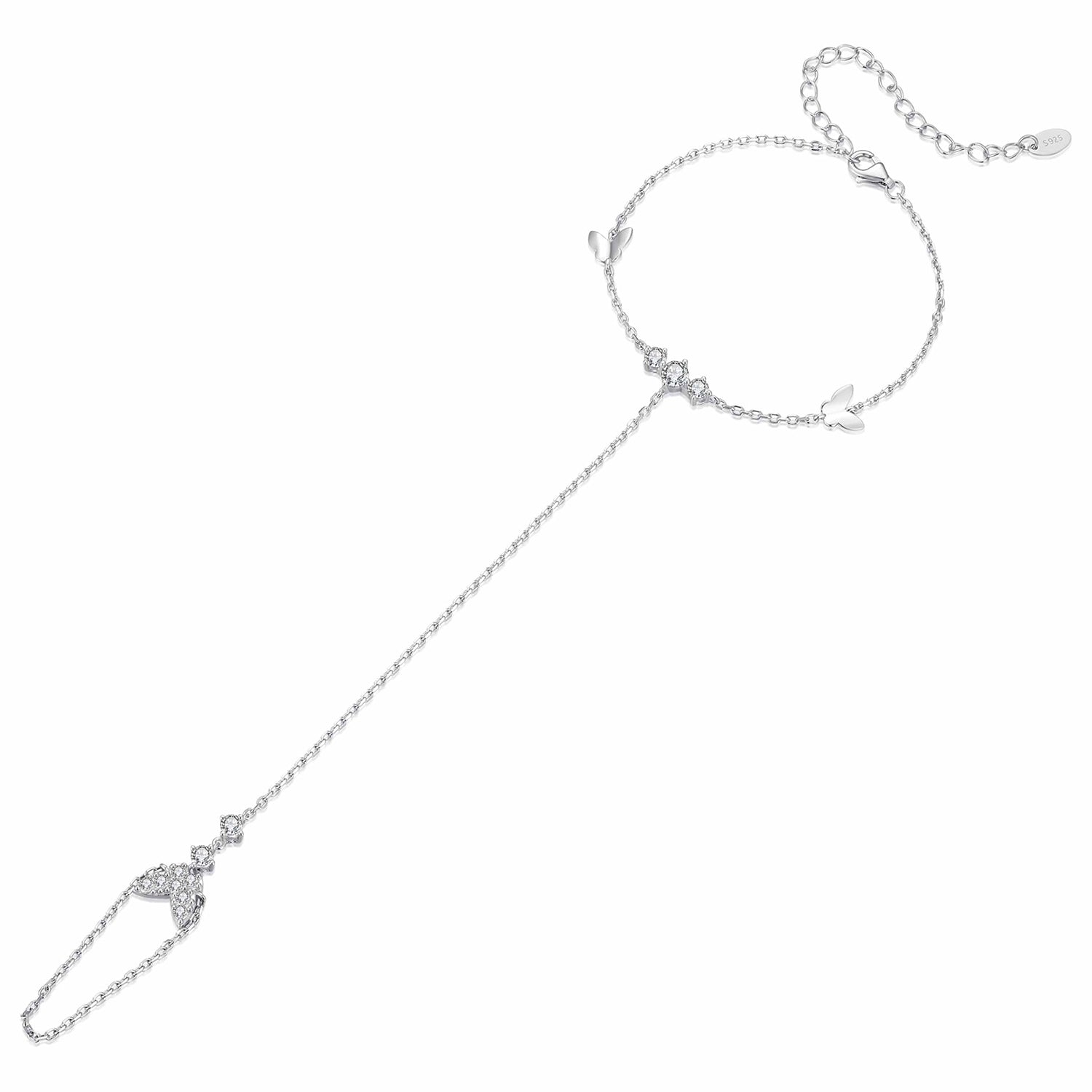 925 Sterling Silver Bracelet with Pavé Set CZ in White Gold 15+6cm