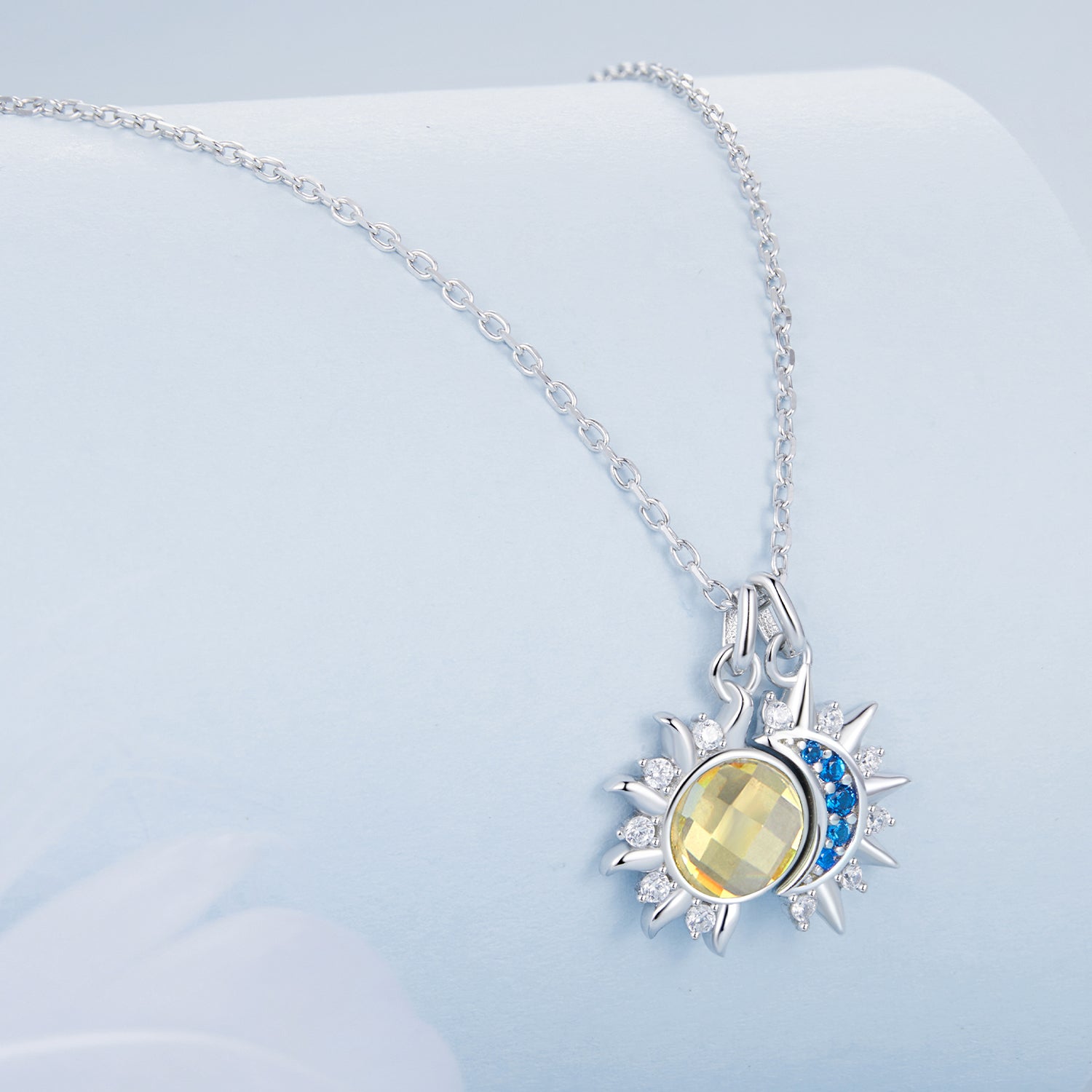 925 Sterling Silver Necklace with Transparent Glass and Pavé Setting CZ - Length 450mm