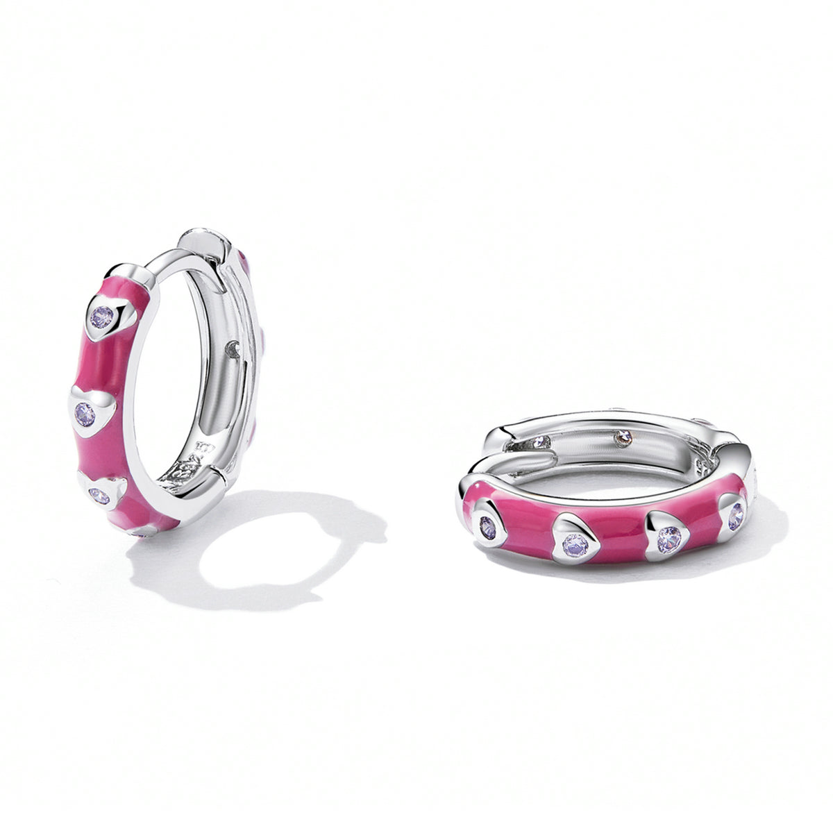 925 Sterling Silver Enamel CZ Earrings for Women, 1.2*0.3cm, Platinum Plated