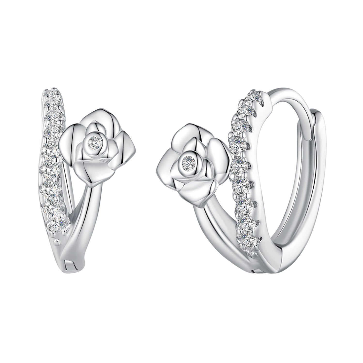925 Sterling Silver Platinum Plated Pavé CZ Earrings