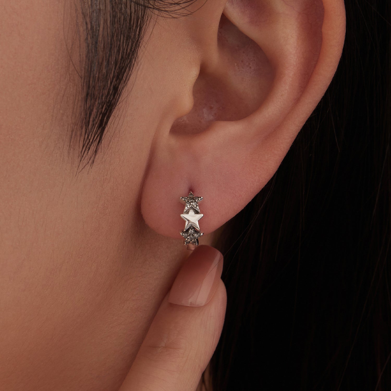 925 Sterling Silver Earrings with Pavé Setting CZ in Oxidized Silver