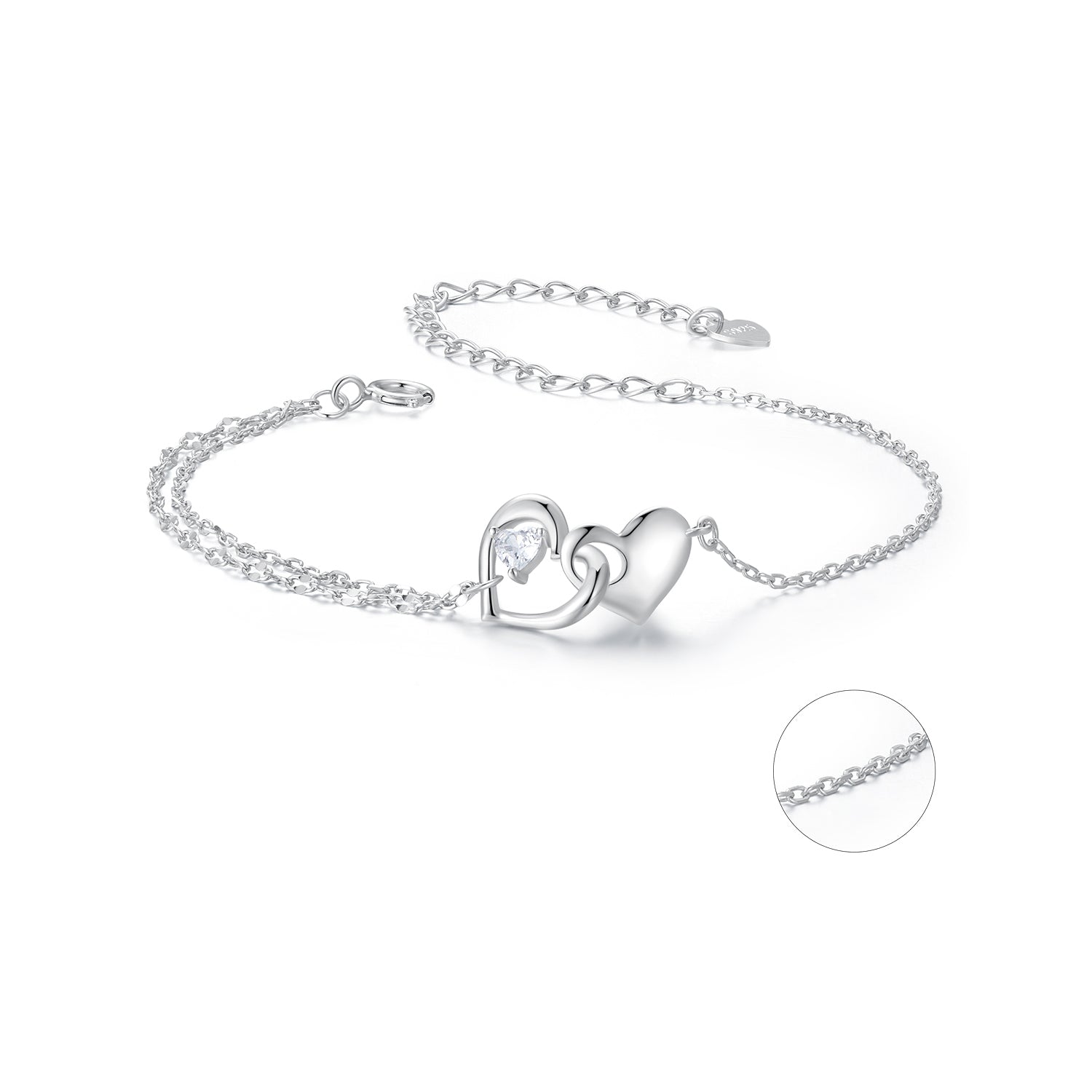 925 Sterling Silver Bracelet with Pave Setting CZ and White Gold Plating