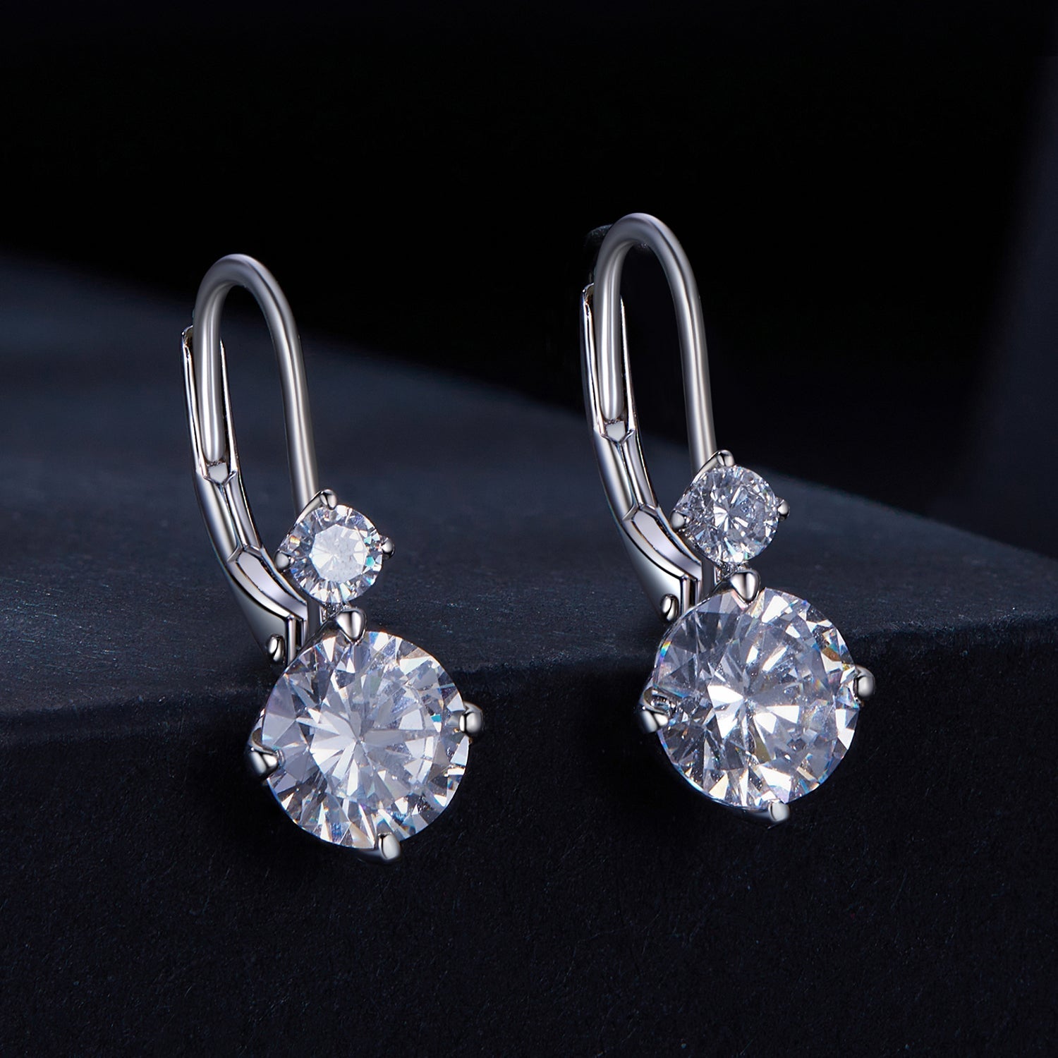925 Sterling Silver Moissanite Earring with Pavé Setting, 6.5mm, for Women