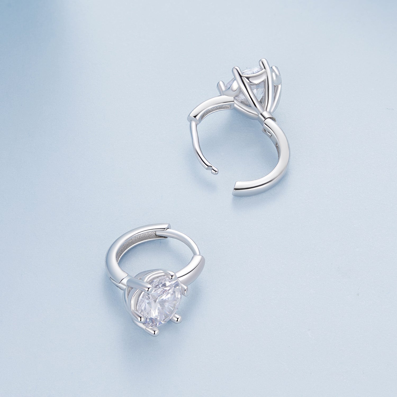 925 Sterling Silver Earrings with CZ and Platinum Plating, Size 13*7mm for Women