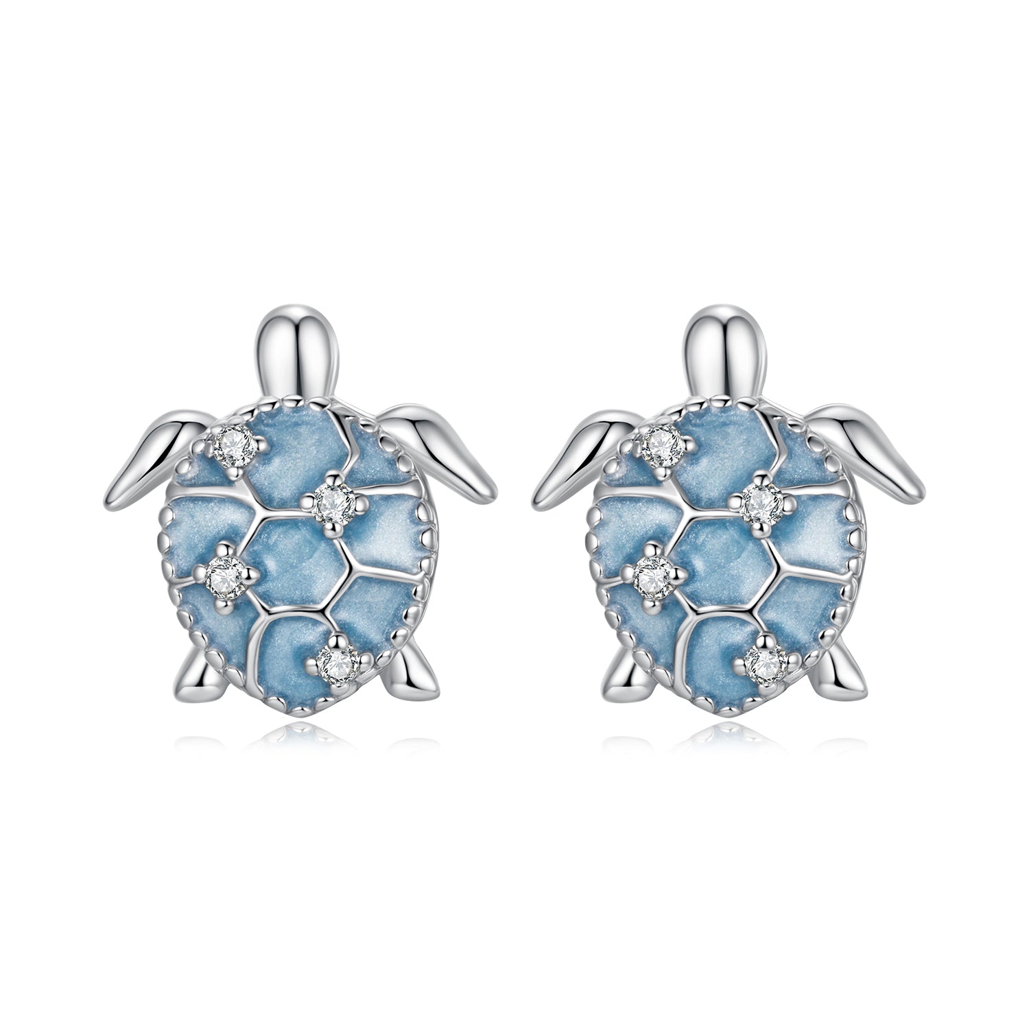 925 Sterling Silver Earrings with Enamel CZ in White Gold, 1.0x0.9cm for Women