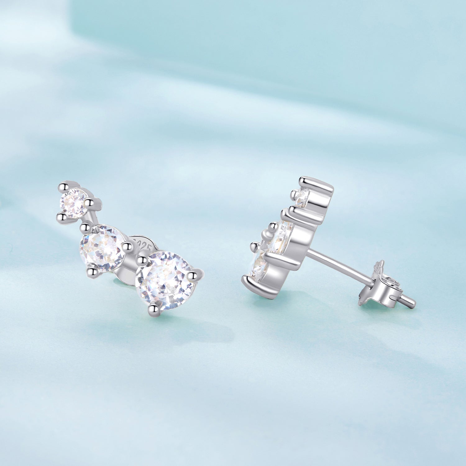 925 Sterling Silver Earrings with Pavé Setting CZ | Size 0.6*1.45cm for Women