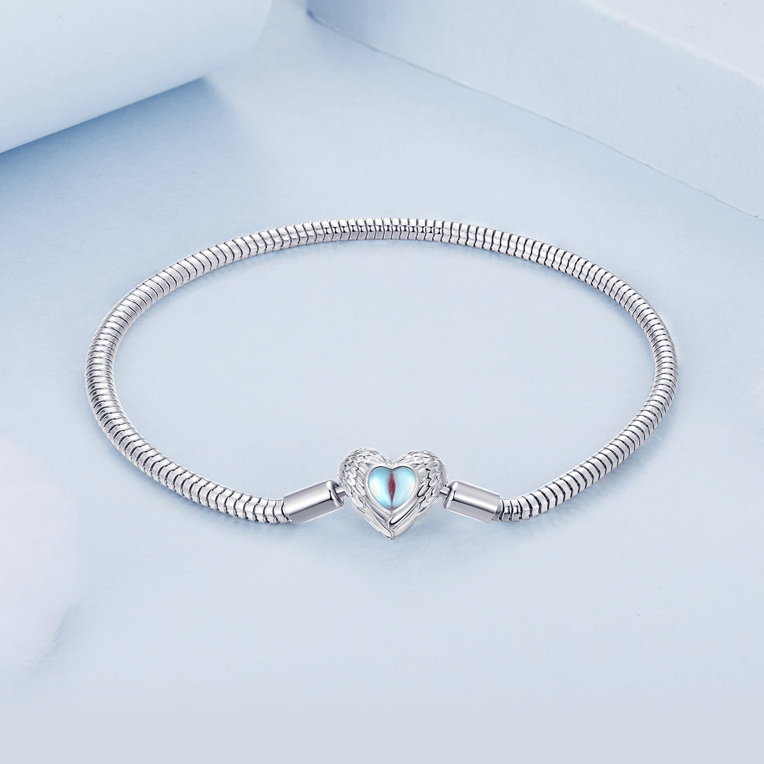 925 Sterling Silver Moonstone Bracelet 17.0 cm with White Gold Plating for Women