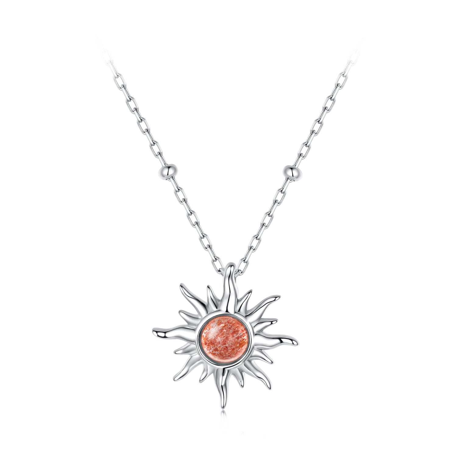 925 Sterling Silver Necklace with Natural Golden Sunstone, 40+5cm, Plated White Gold for Women