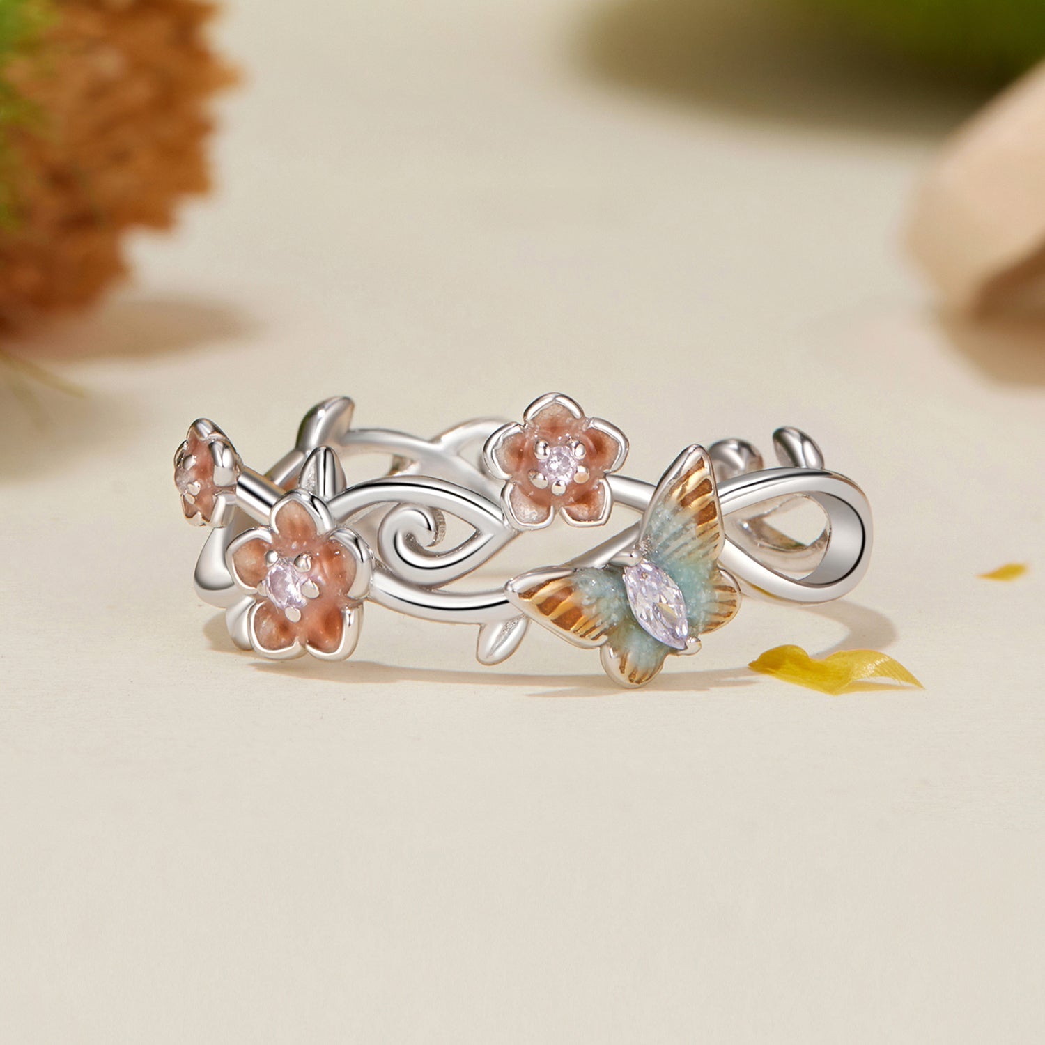 925 Sterling Silver Enamel Pavé Setting Ring for Women