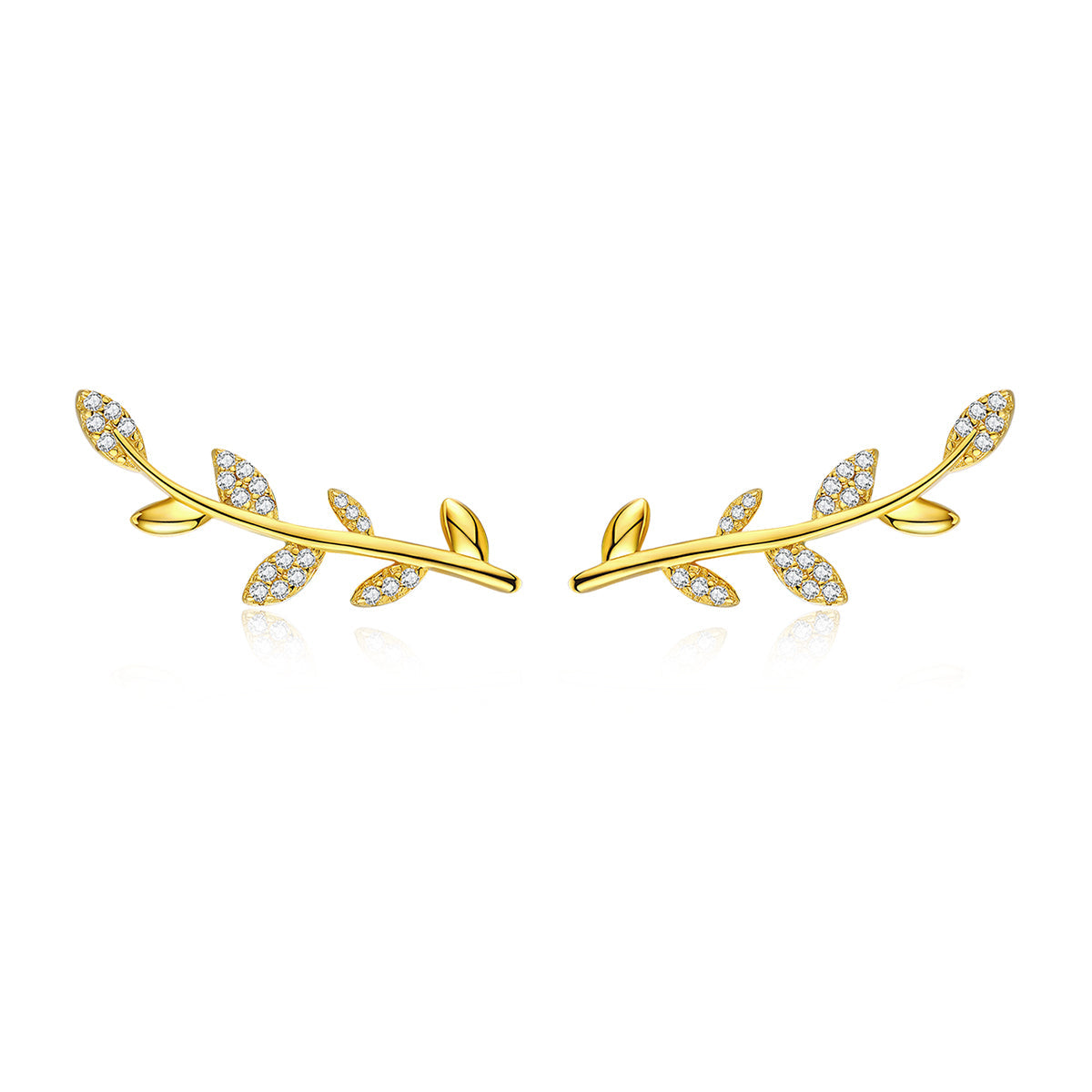 925 Sterling Silver Earrings with Gold Plating and CZ - 0.9x2.5cm for Women