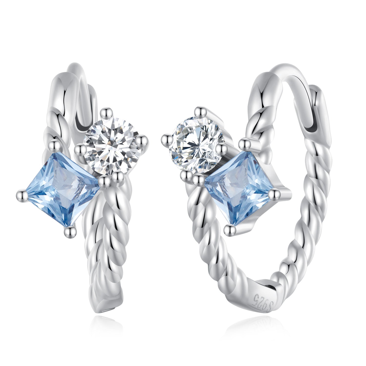 925 Sterling Silver Earrings with Spinel and CZ, 13x7mm, Plated Platinum for Women