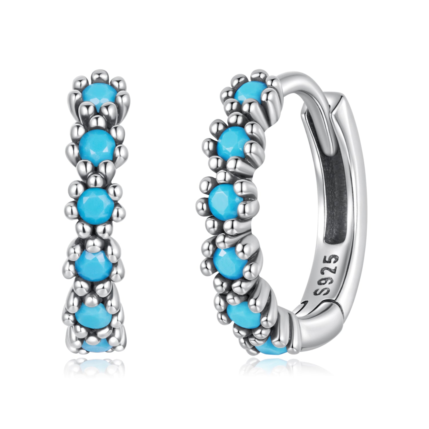 925 Sterling Silver Turquoise Earrings for Women 1.4x0.5cm