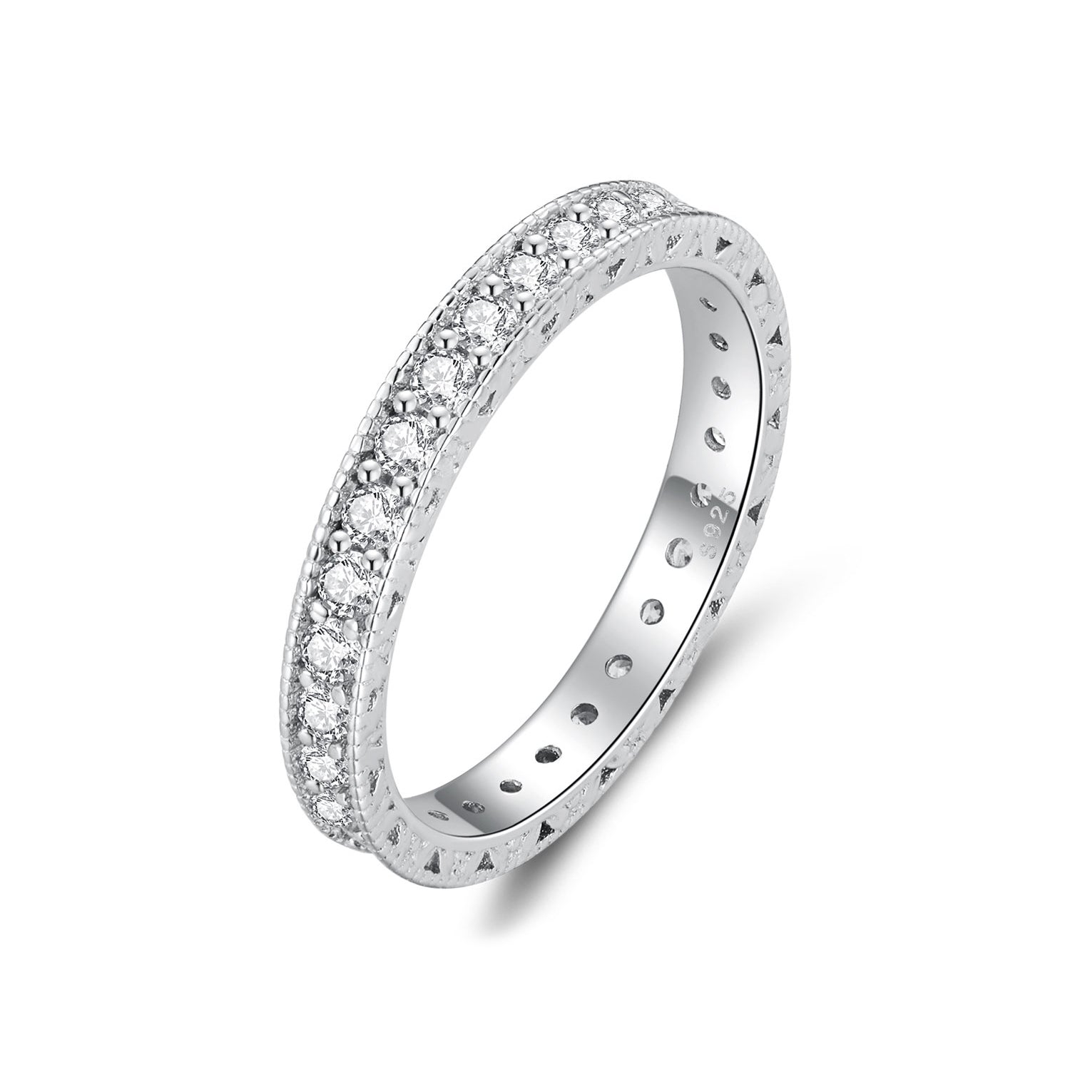 925 Sterling Silver S925 Pavé Setting CZ Ring for Women, Size 6.0, Width 2.6mm