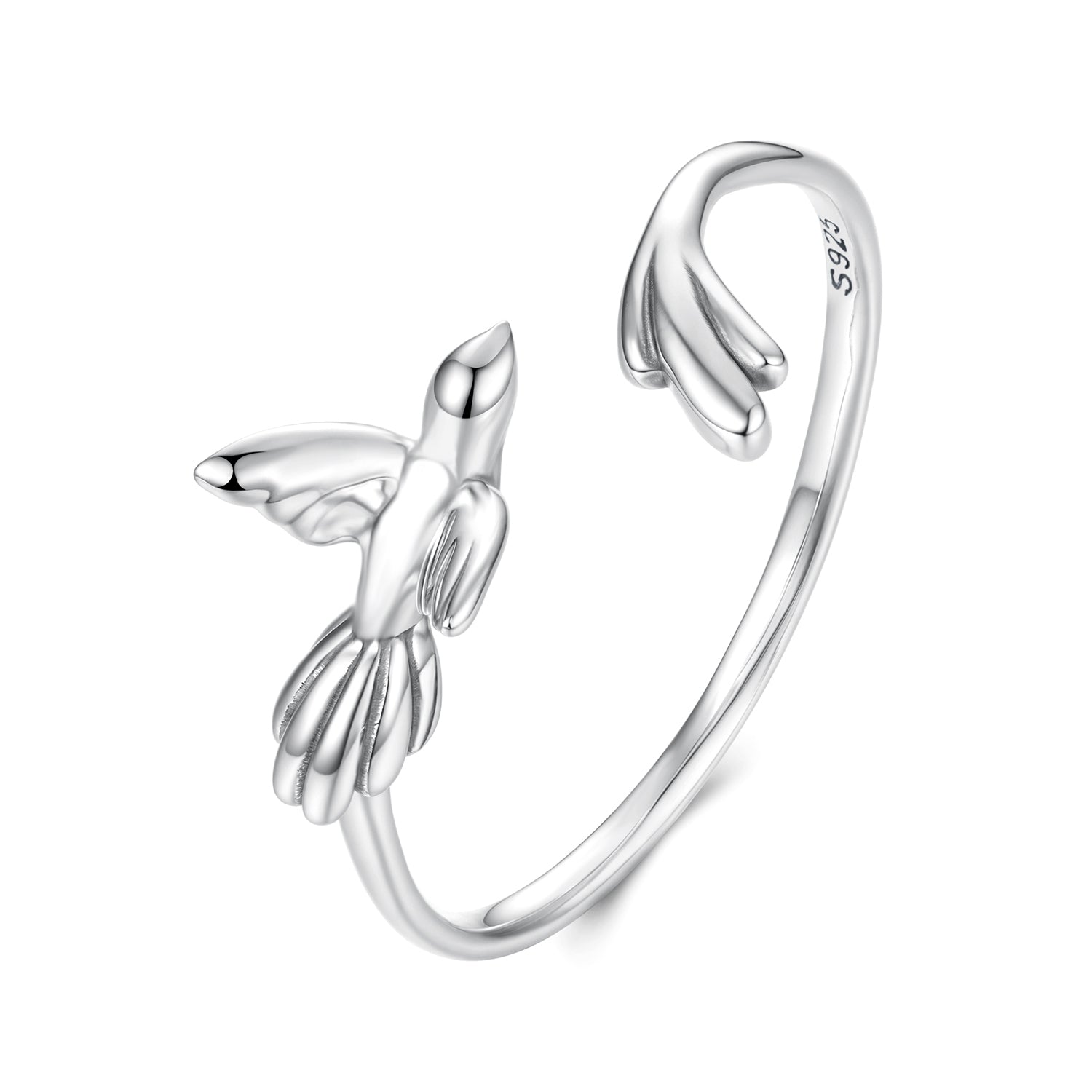 925 Sterling Silver Oxidized Silver Bird Ring for Women - 0.14cm Width, 0.7cm Bird Size
