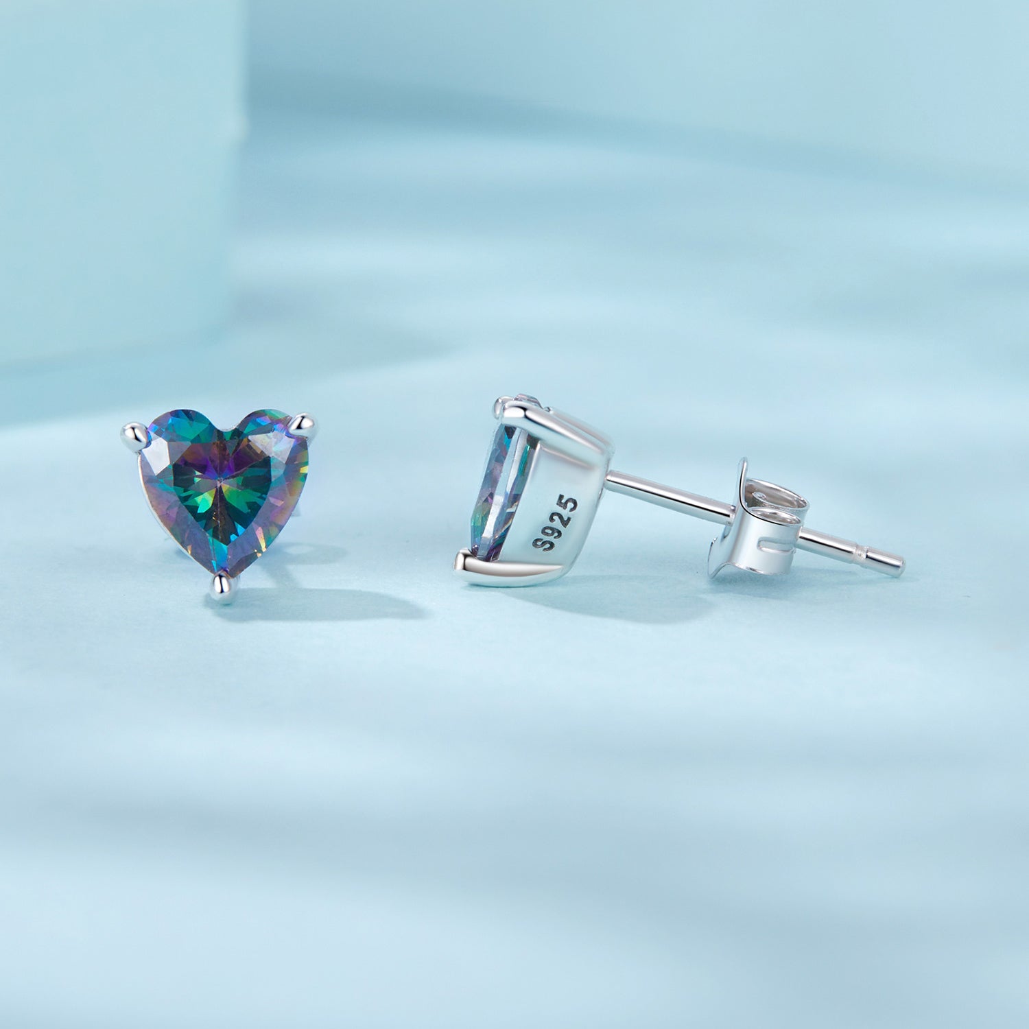 925 Sterling Silver Earrings 7mm Width with Transparent Glass for Women