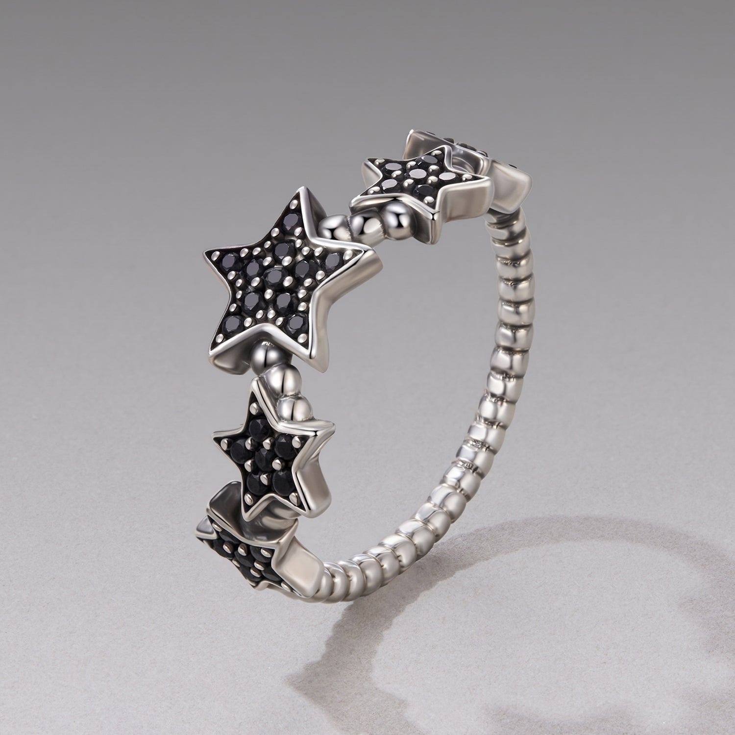 925 Sterling Silver Oxidized Rings with Pavé Setting CZ, Size 6.0 for Women