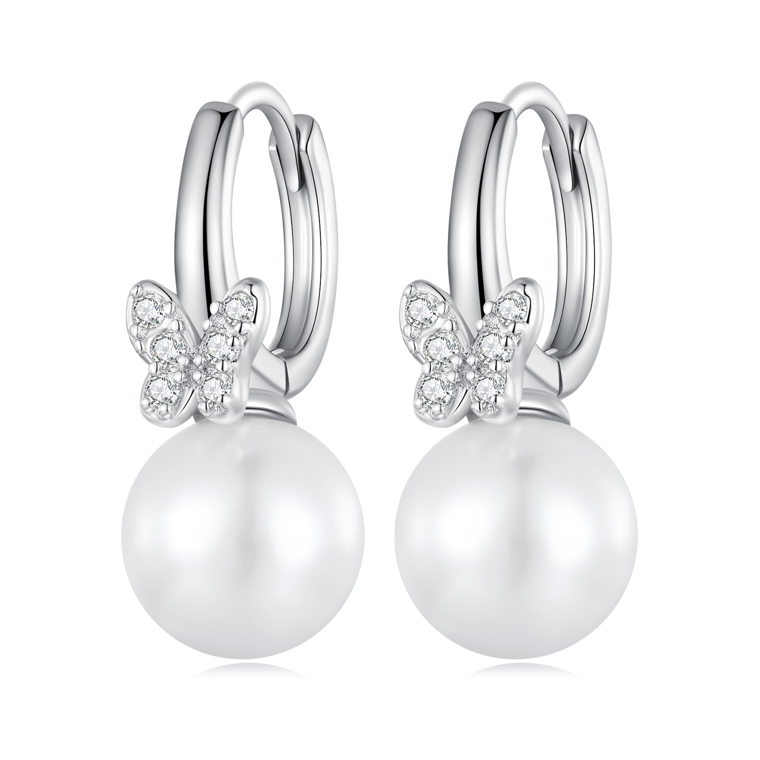 925 Sterling Silver Earrings with Plated Platinum and Shell Pearl for Women