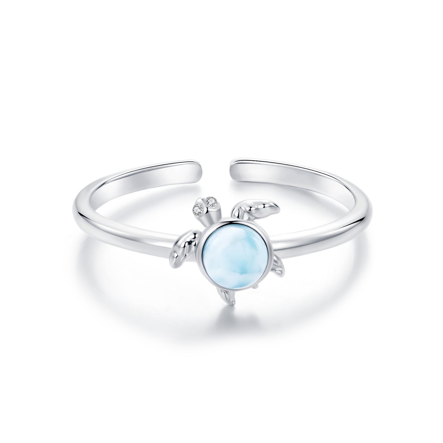 925 Sterling Silver + Plated White Gold Larimar Ring - Style E - 1.6mm Width