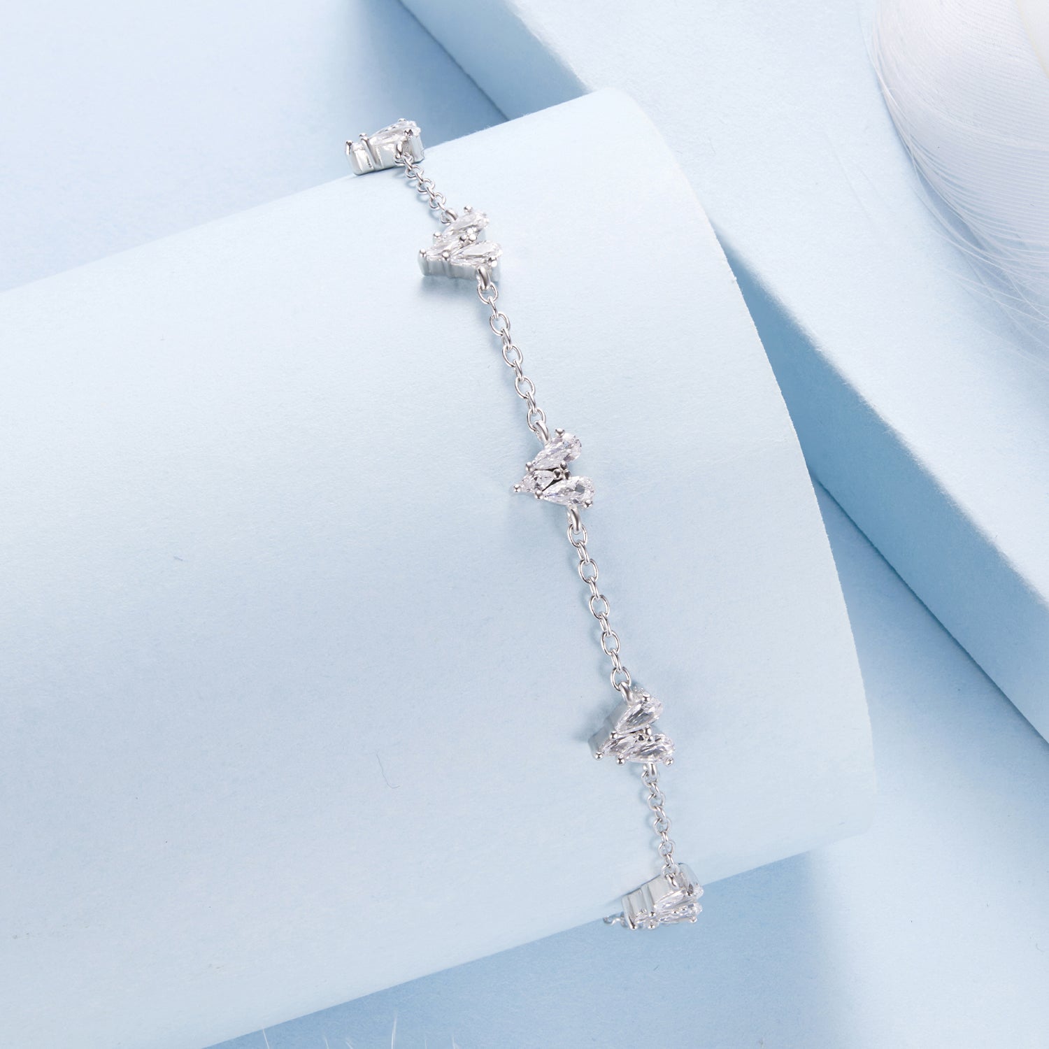 925 Sterling Silver Bracelet with White Gold Plating and CZ Paving for Women