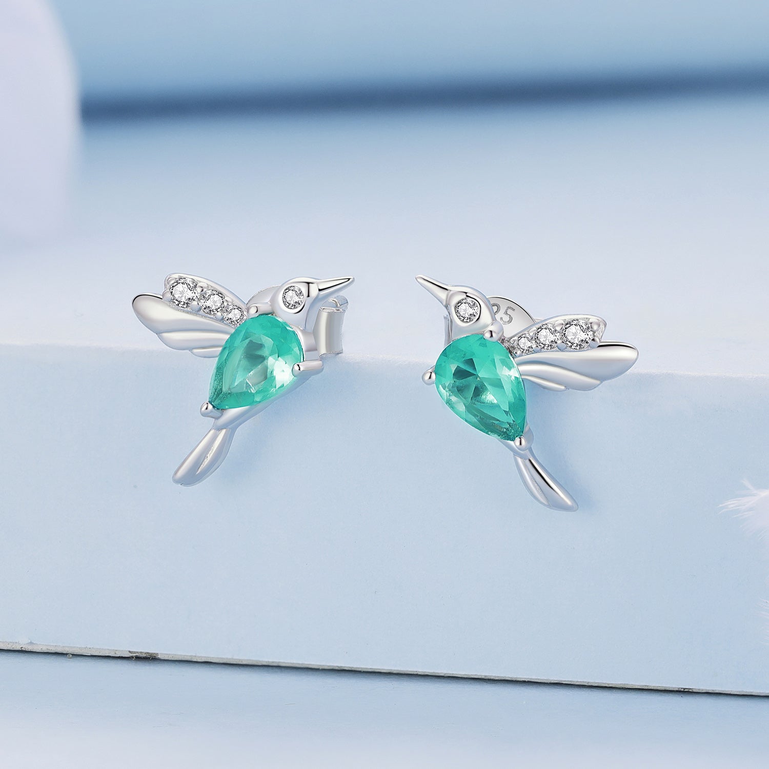 925 Sterling Silver Transparent Glass Earrings with CZ for Women