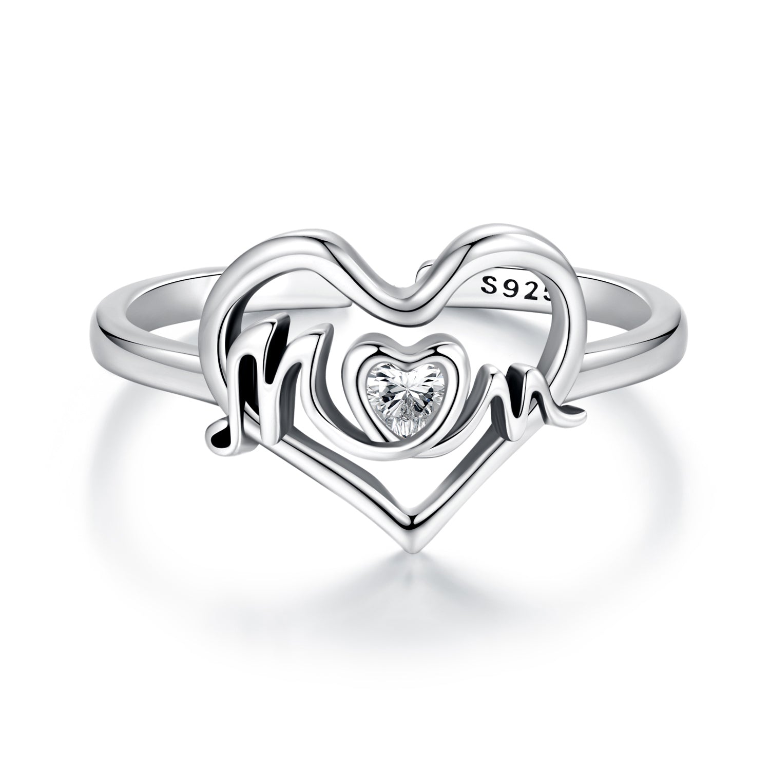 925 Sterling Silver Heart-shaped CZ Ring for Women