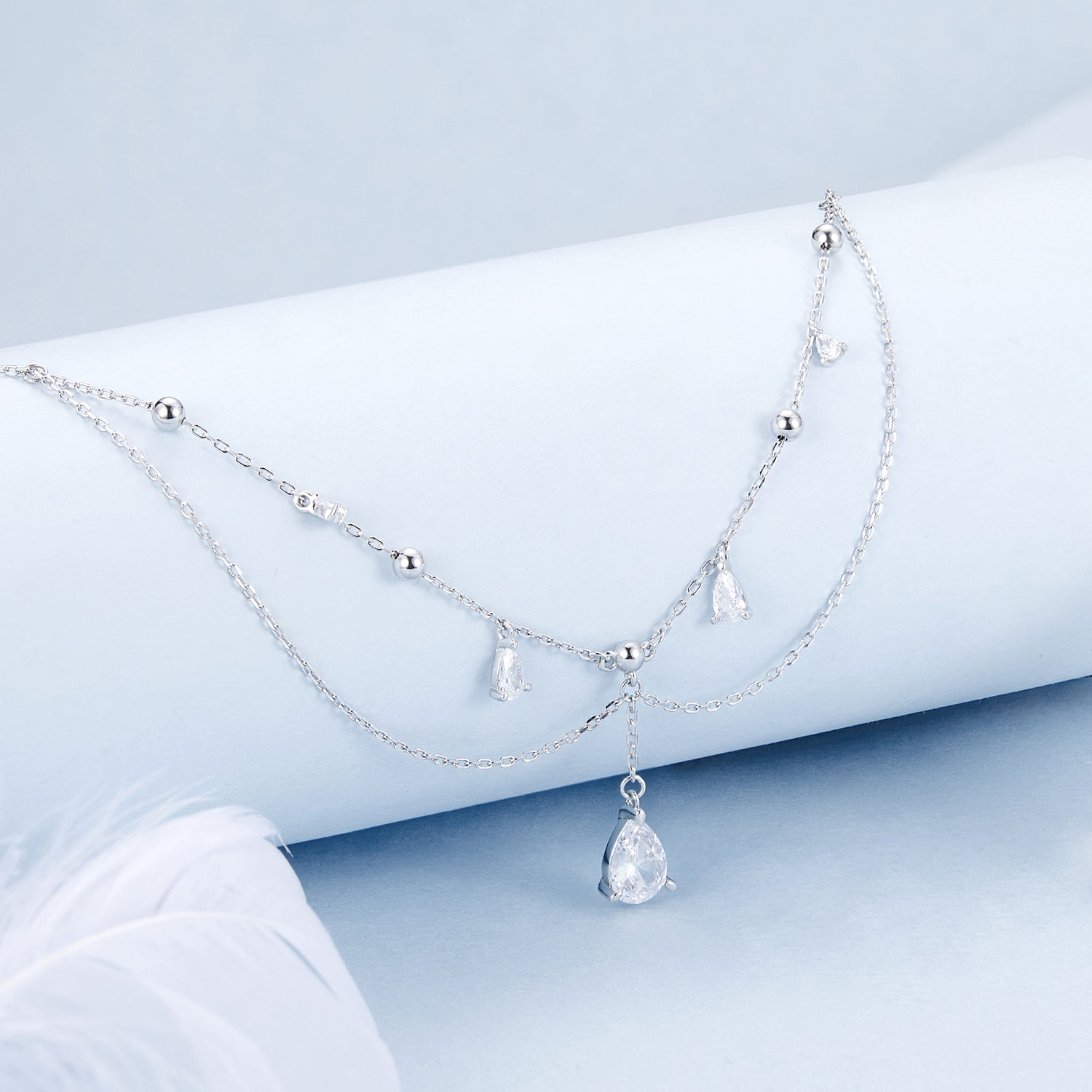925 Sterling Silver 400mm CZ Pavé Setting Necklace for Women