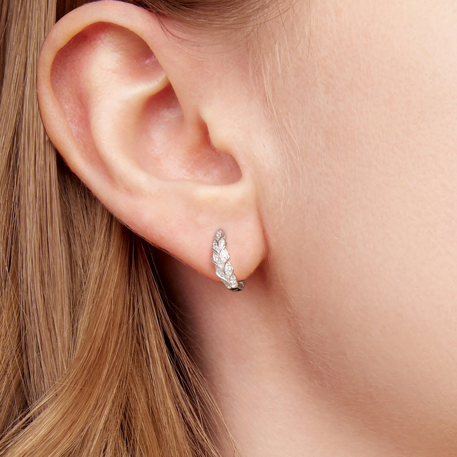 925 Sterling Silver Earrings with Pavé Setting CZ and White Gold Plating for Women
