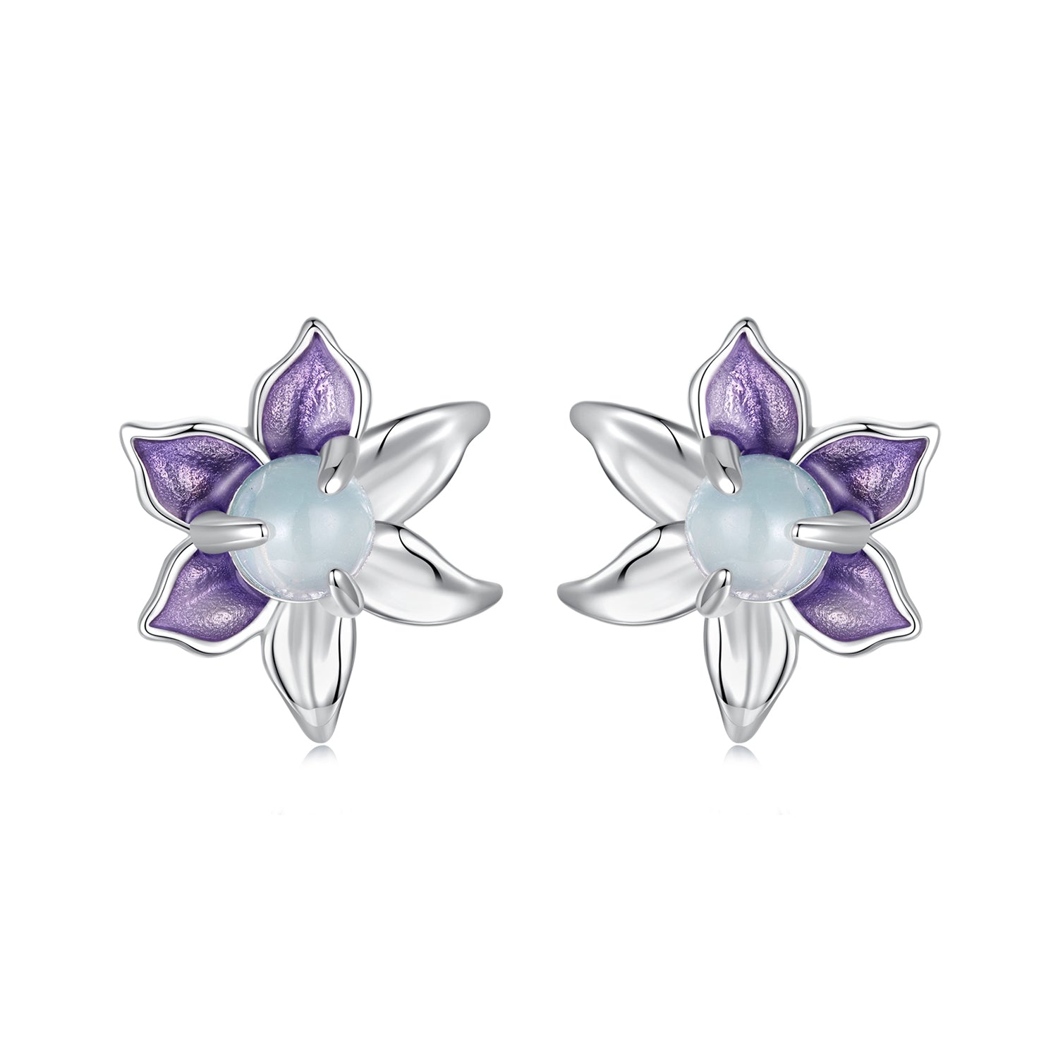 925 Sterling Silver Earrings with Enamel and Transparent Glass for Women