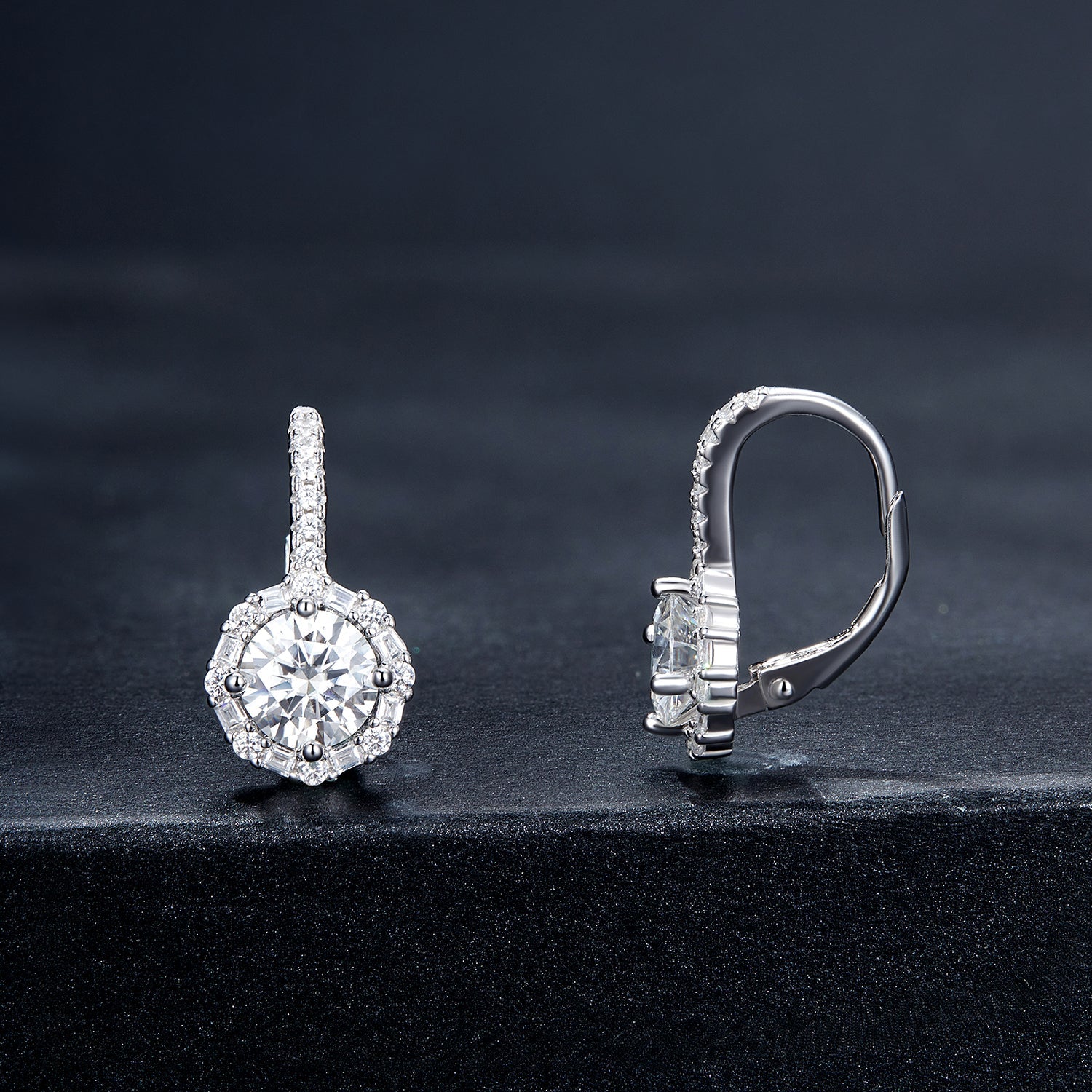 925 Sterling Silver Moissanite Earrings with Pavé Setting, 1.9x1.0cm for Women