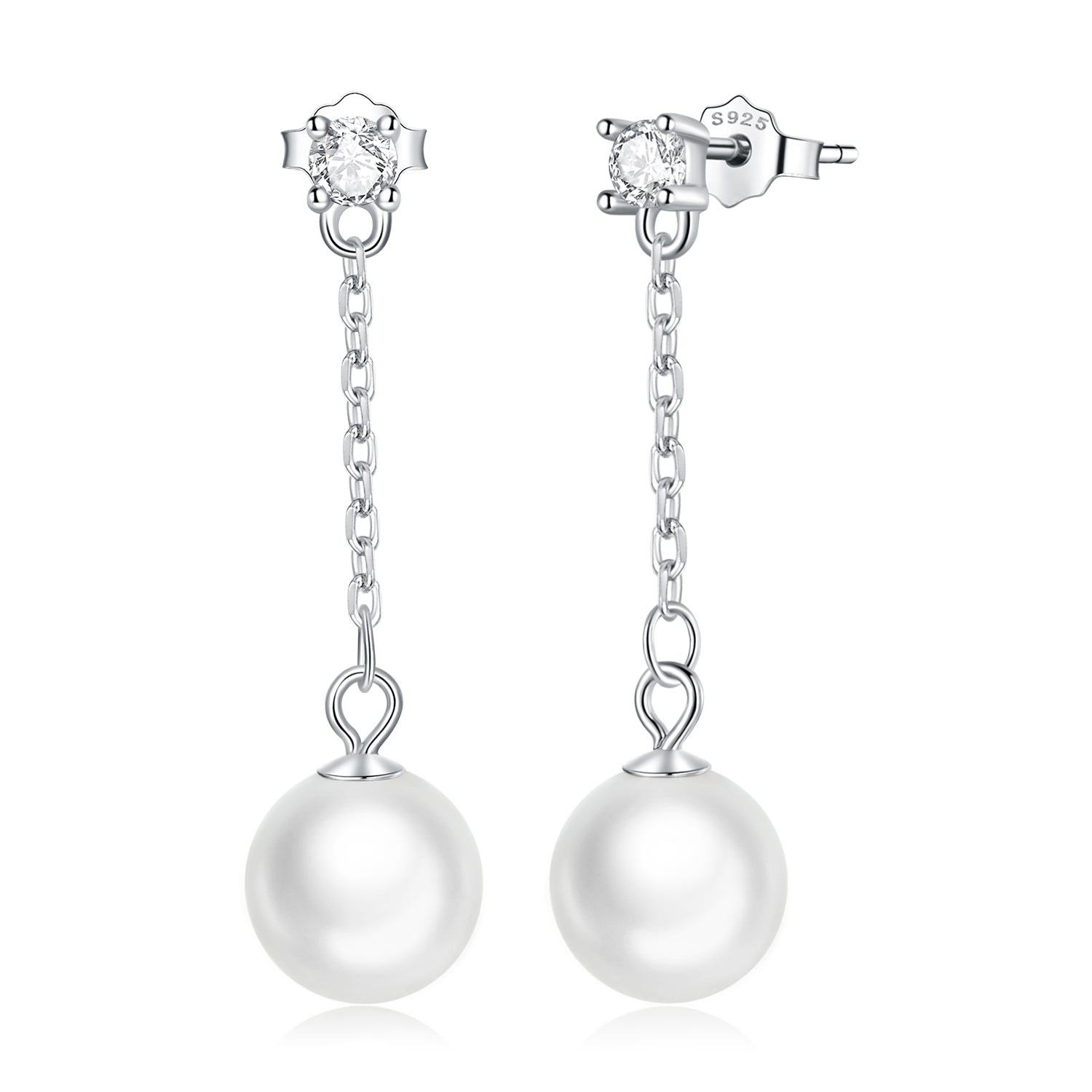 925 Sterling Silver Earrings with Pavé Setting CZ & Quality Shell Pearl