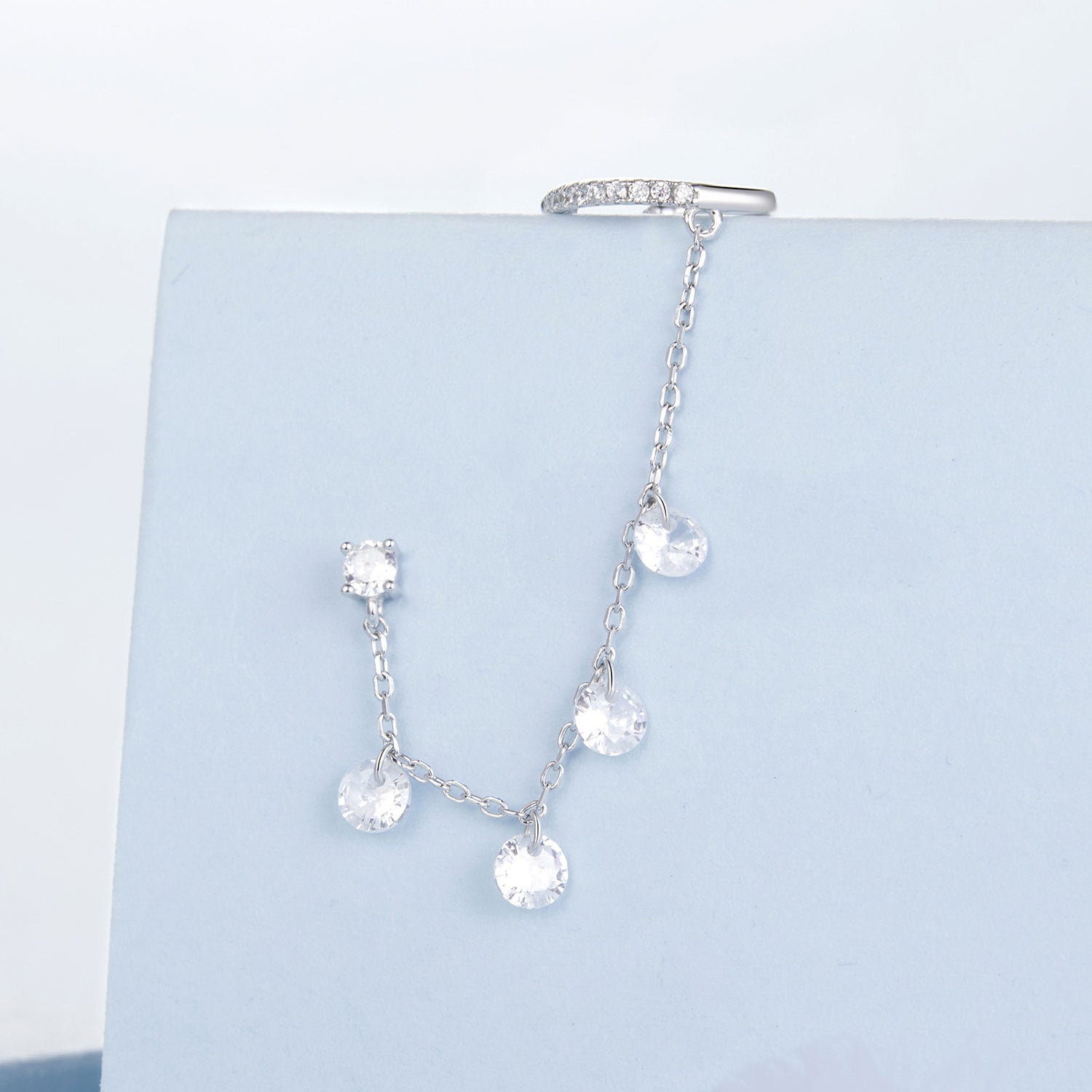 925 Sterling Silver Earrings with Pave Setting CZ - White Gold Plated for Women