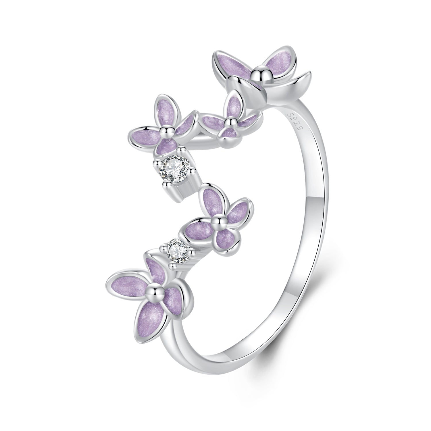 925 Sterling Silver White Gold Plated Ring with Enamel and CZ for Women