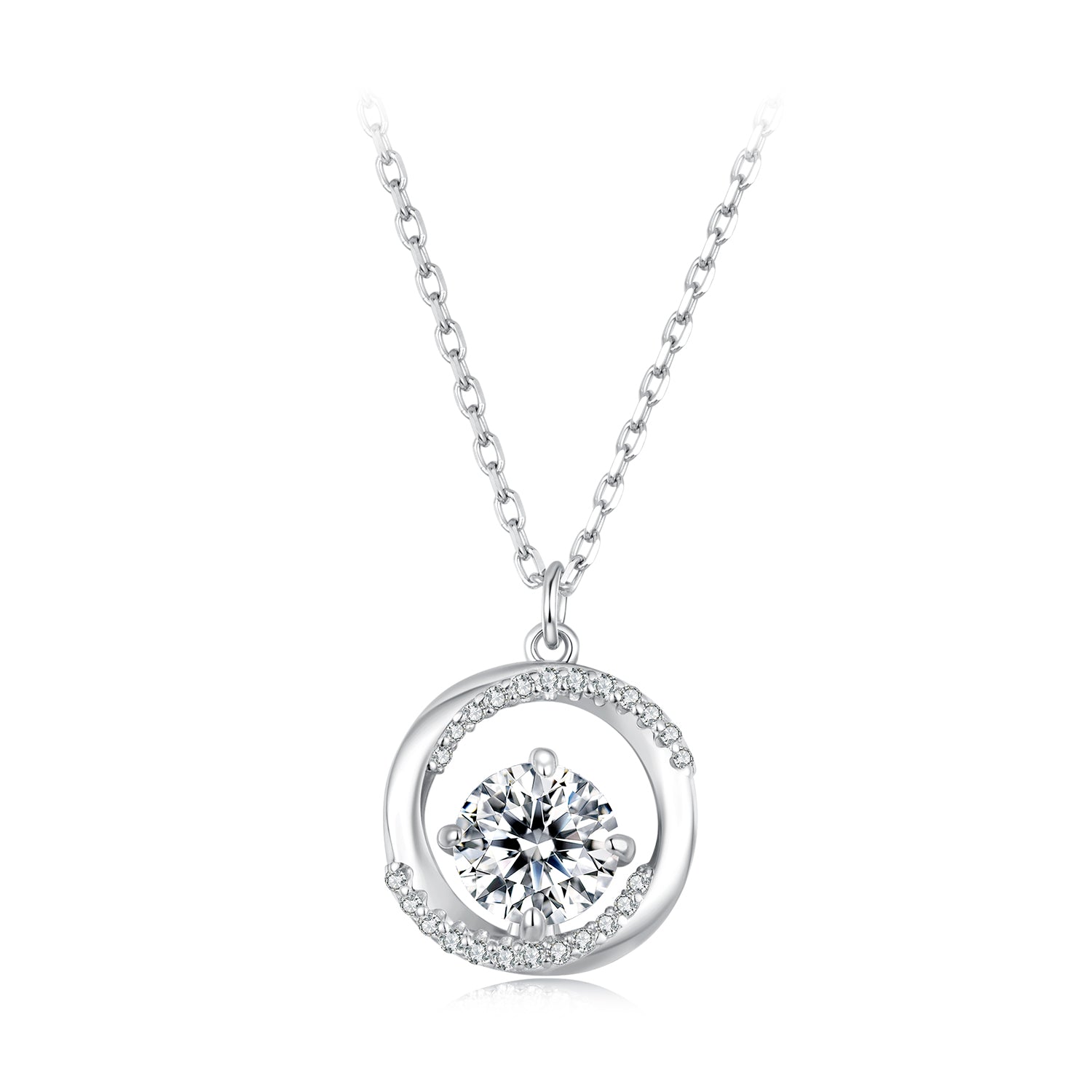 925 Sterling Silver Moissanite Necklace 40+5cm with CZ for Women
