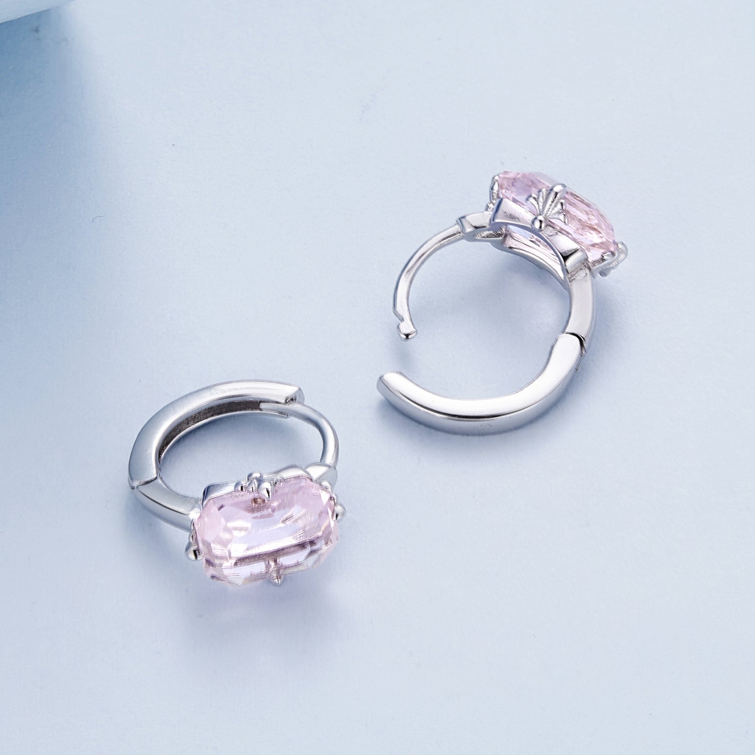 925 Sterling Silver Earrings with Transparent Glass, 12x7mm, for Women