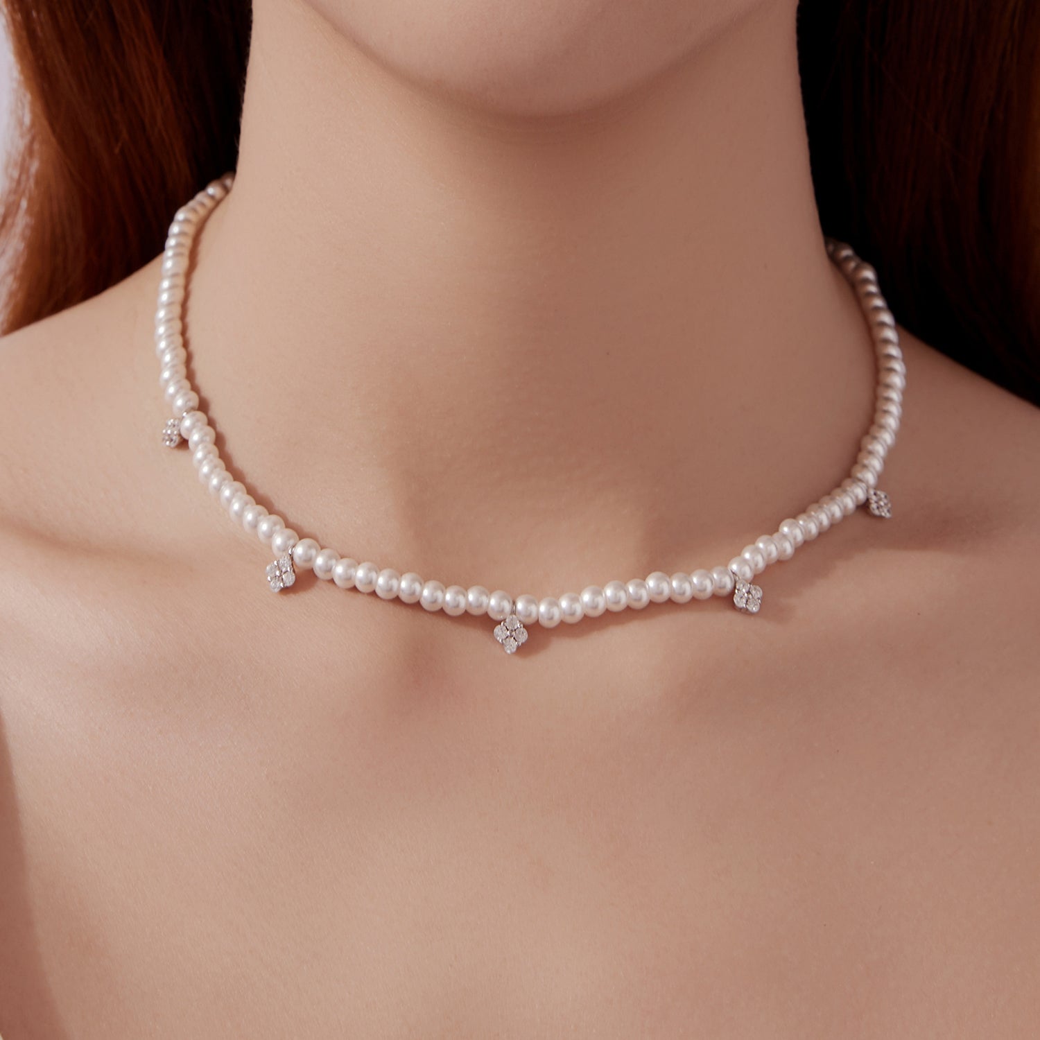 925 Sterling Silver Necklace with Pavé Setting CZ & Synthetic Pearl for Women