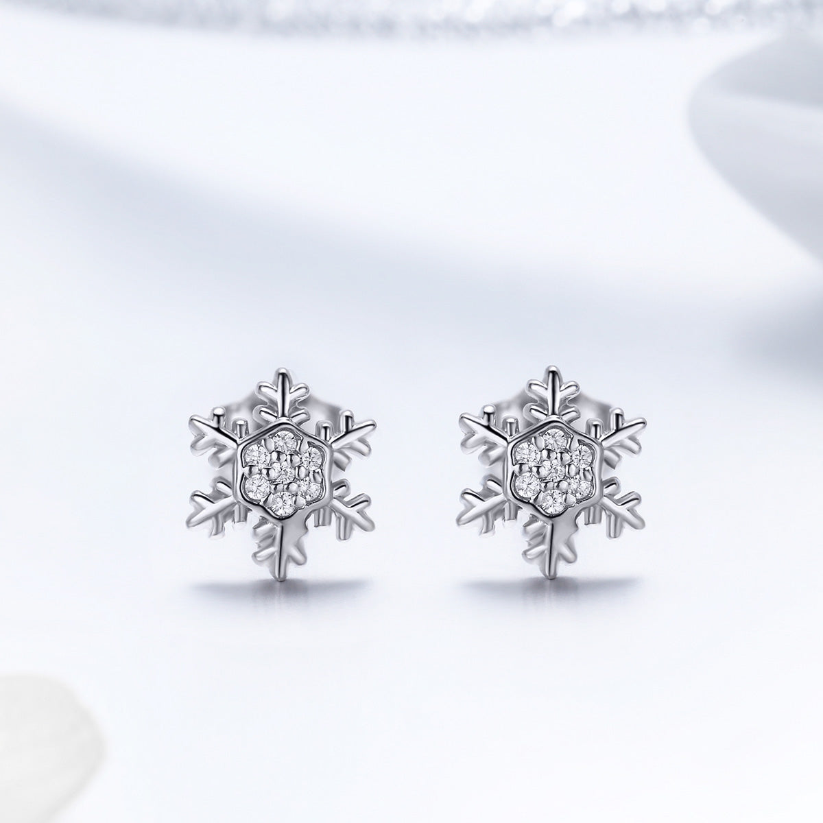 S925 Sterling Silver Earrings with CZ in Pavé Setting - 0.8*0.8cm for Women