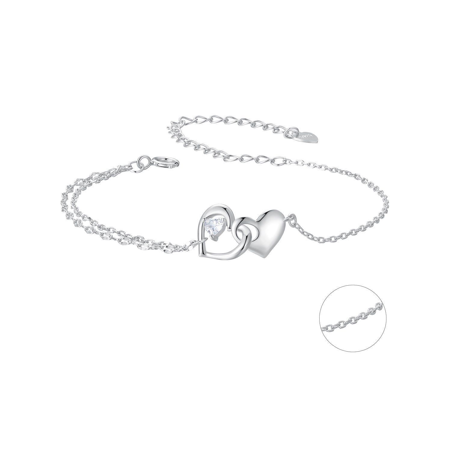 925 Sterling Silver Bracelet with Pave Setting CZ and White Gold Plating