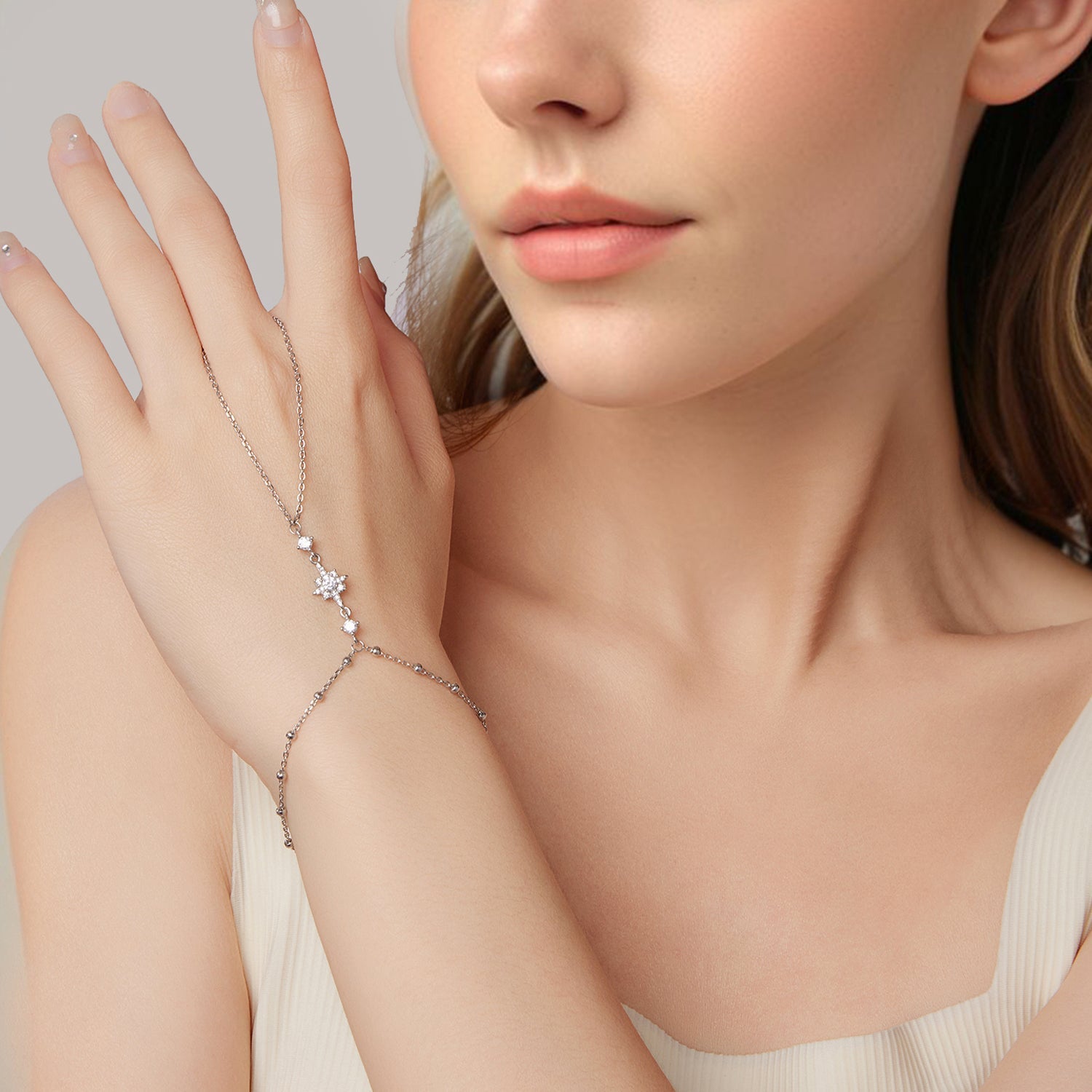 925 Sterling Silver White Gold Plated CZ Bracelet 15+6cm for Women