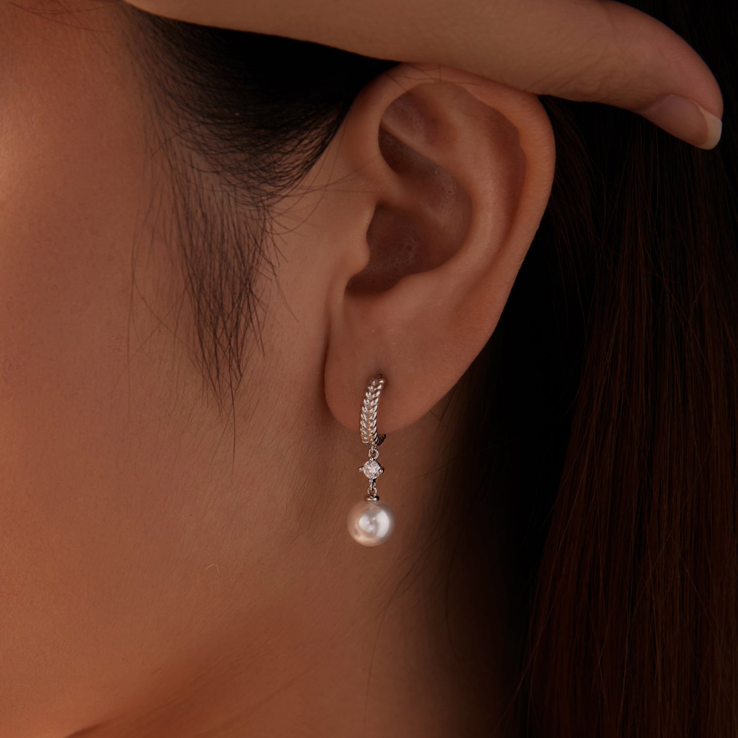 925 Sterling Silver Moissanite and Synthetic Pearl Earrings for Women